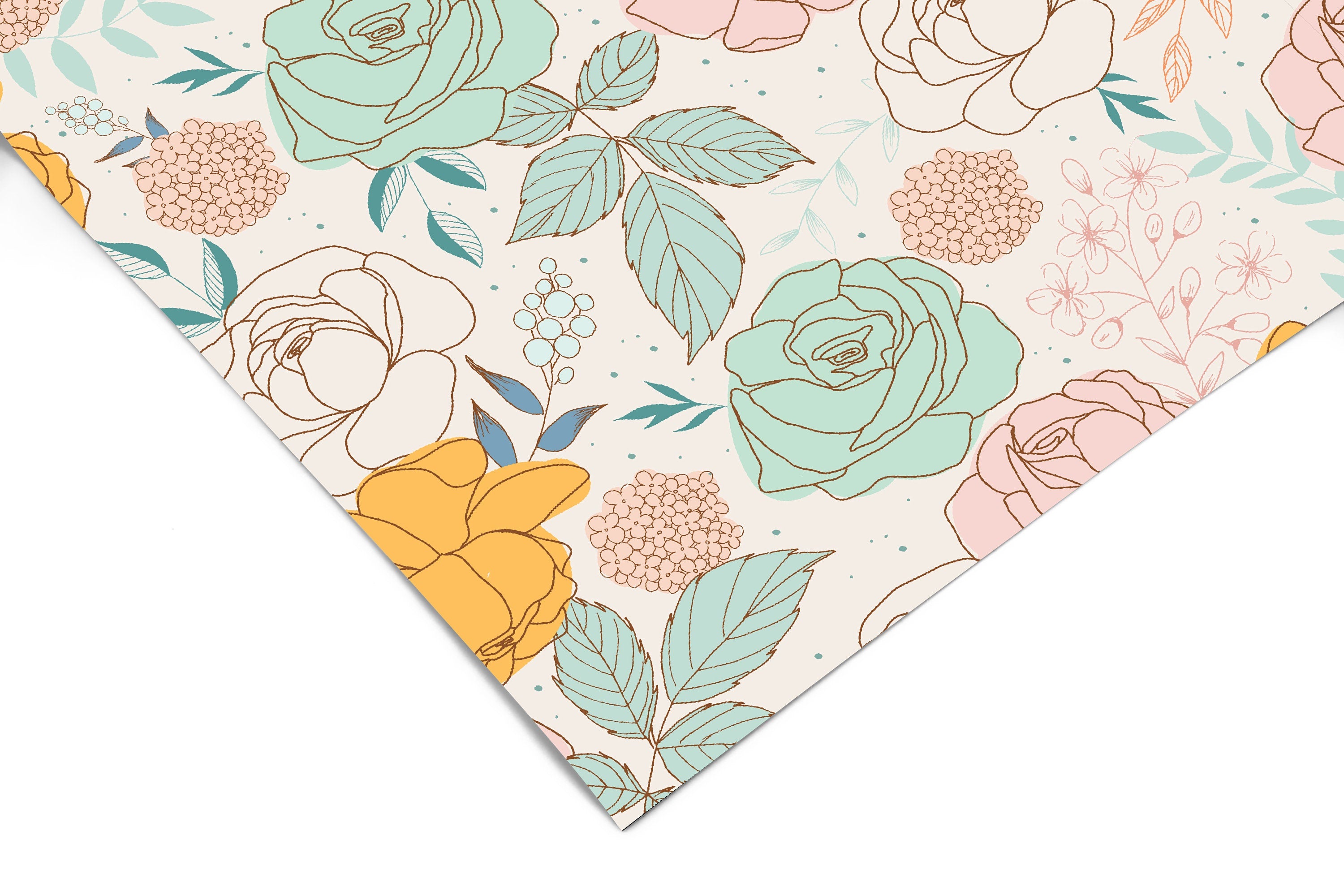 Mint Pink Floral Contact Paper | Peel And Stick Wallpaper | Removable Wallpaper | Shelf Liner | Drawer Liner | Peel and Stick Paper 1286