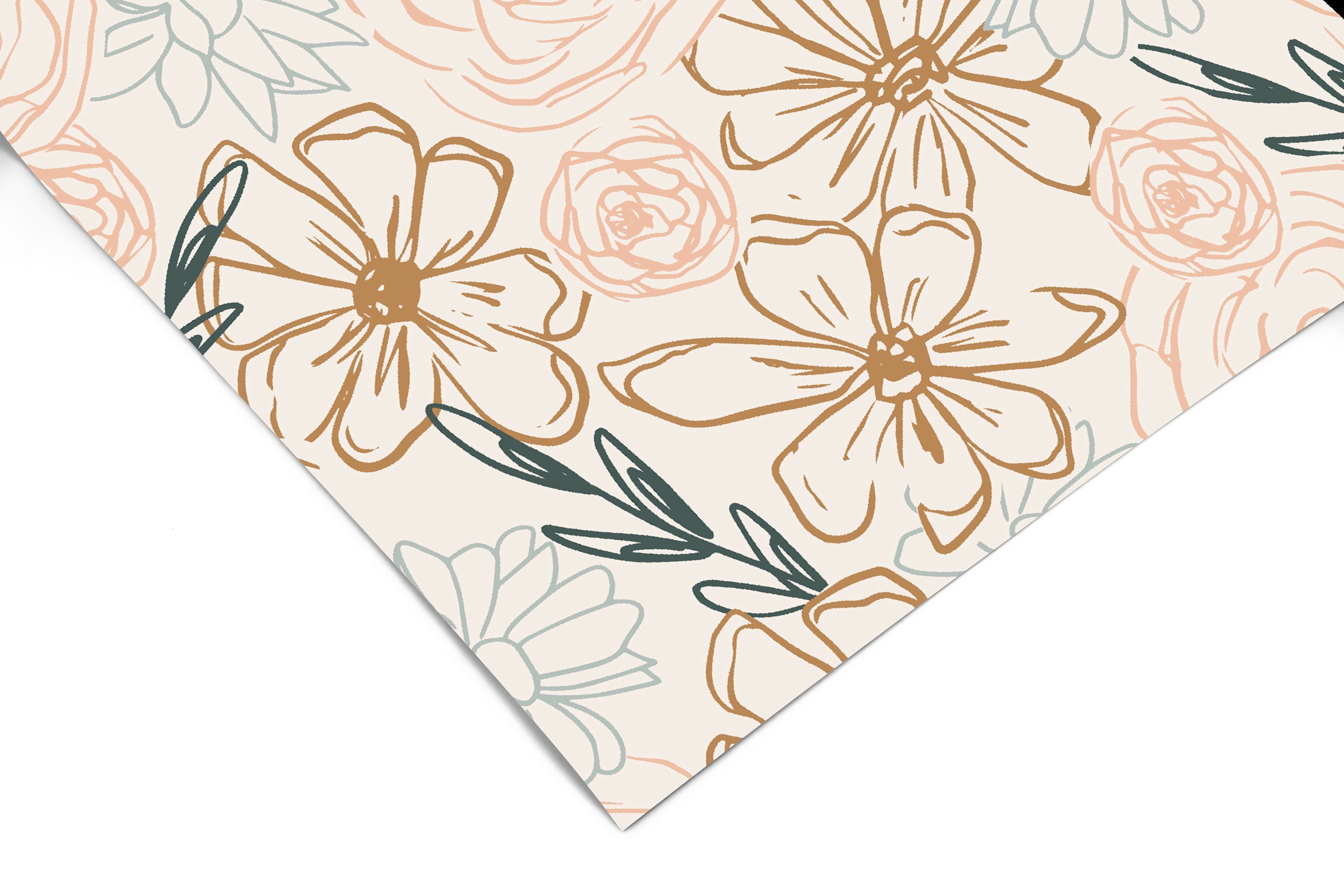 Cream Boho Floral Contact Paper | Peel And Stick Wallpaper | Removable Wallpaper | Shelf Liner | Drawer Liner | Peel and Stick Paper 1282