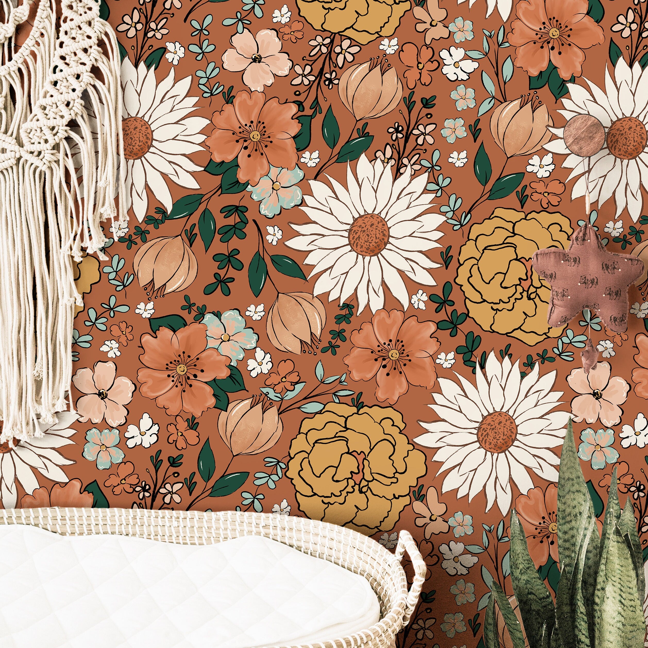 Vintage Floral Wallpaper | Girls Nursery Wallpaper | Kids Wallpaper | Childrens Wallpaper | Peel Stick Removable Wallpaper | 129 - JamesAndColors