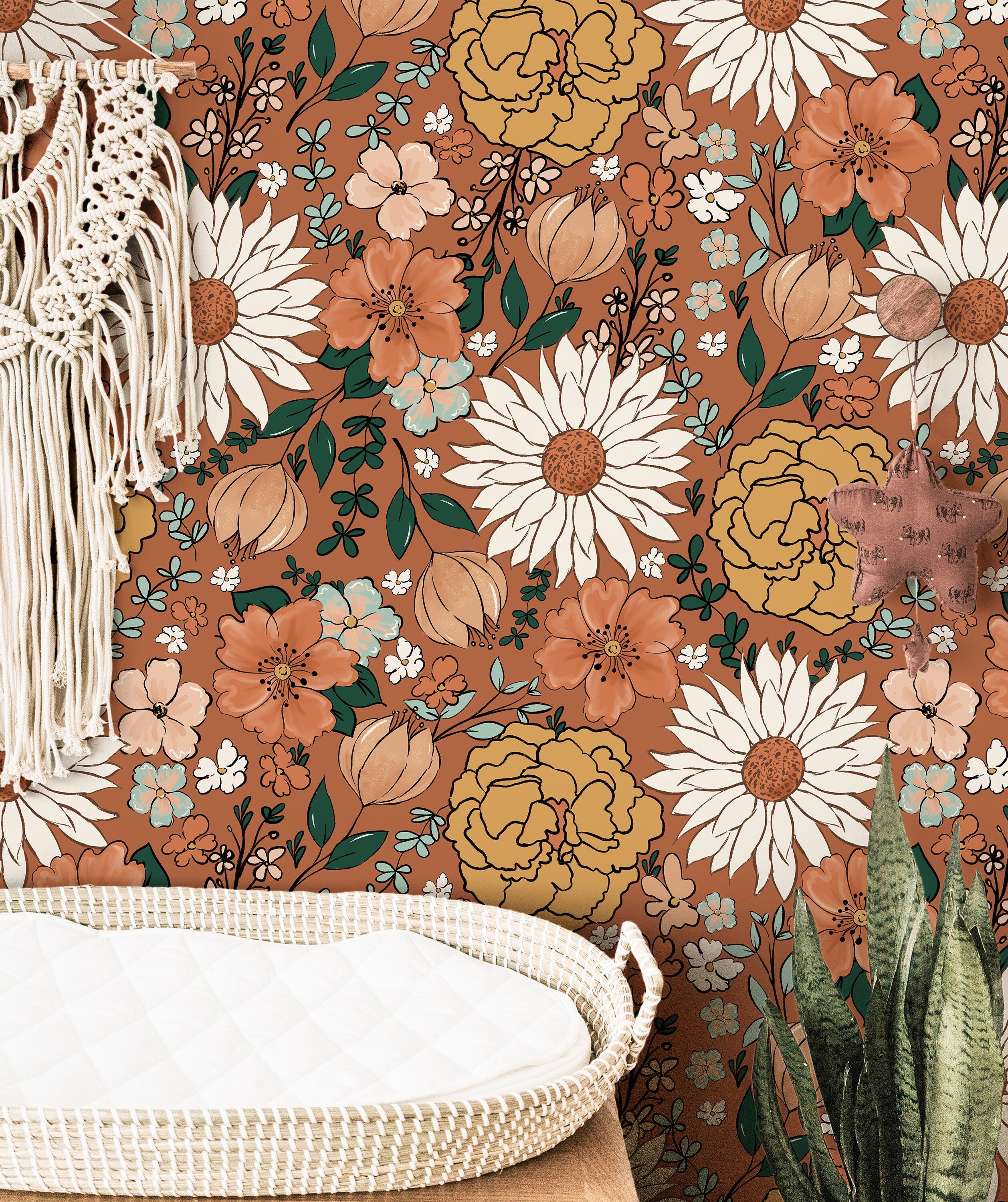 Vintage Floral Wallpaper | Girls Nursery Wallpaper | Kids Wallpaper | Childrens Wallpaper | Peel Stick Removable Wallpaper | 129 - JamesAndColors