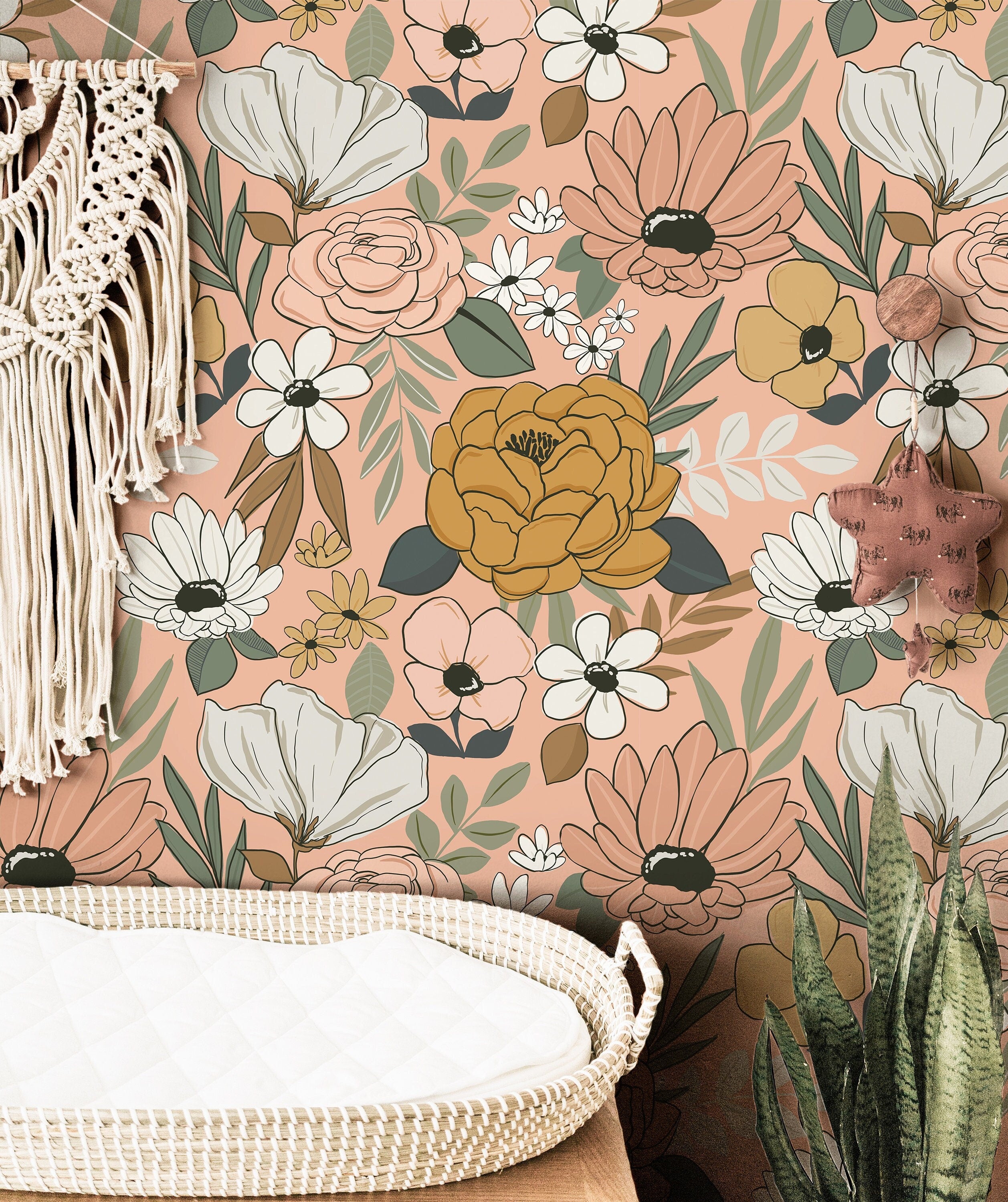 Vintage Light Pink Floral Wallpaper | Girls Nursery Wallpaper | Kids Wallpaper | Childrens Wallpaper | Peel Stick Removable Wallpaper | 136 - JamesAndColors