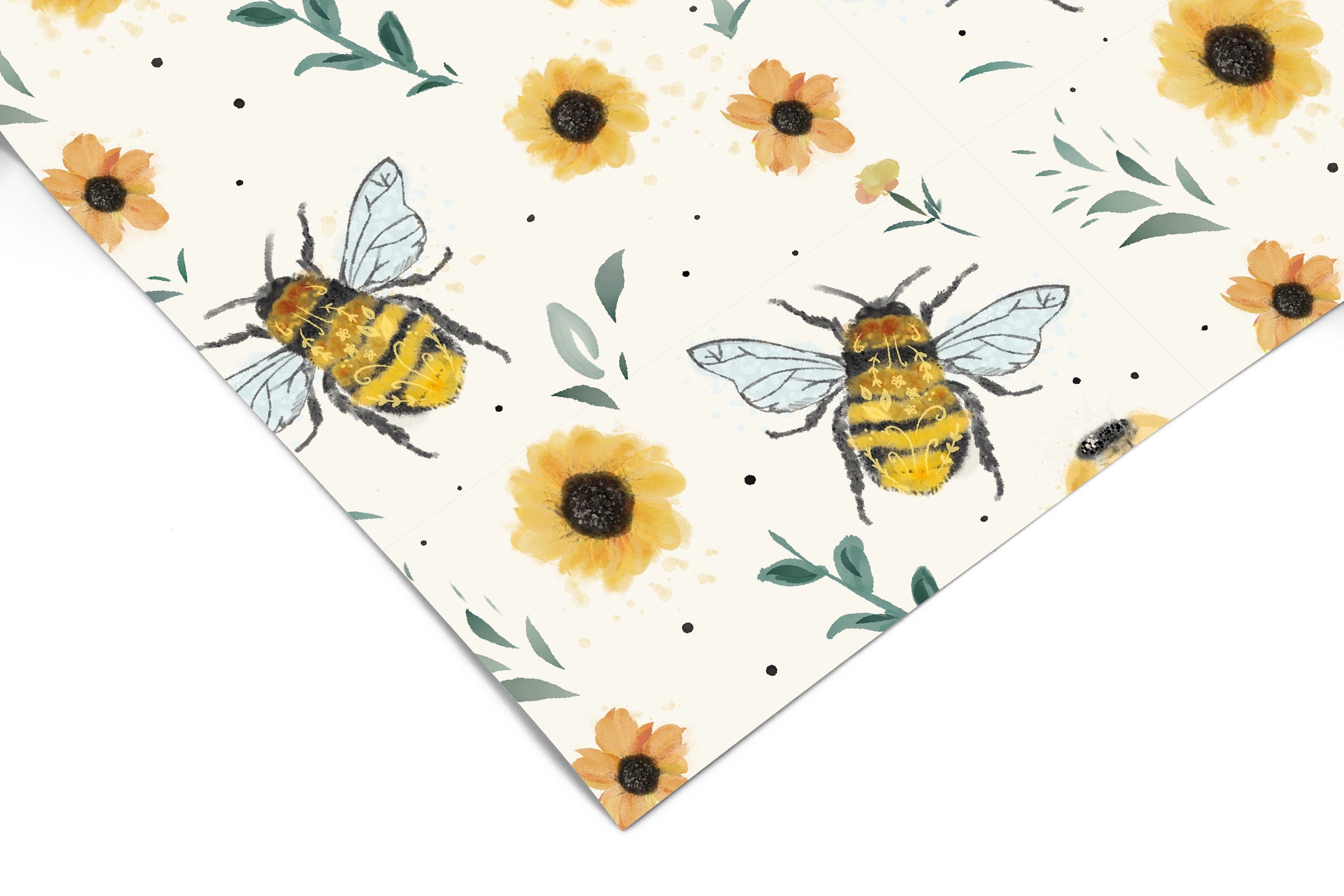 1 Sheet of 18in x 72in (6ft) Honey Bee Floral DISCOUNTED Contact Paper 1274