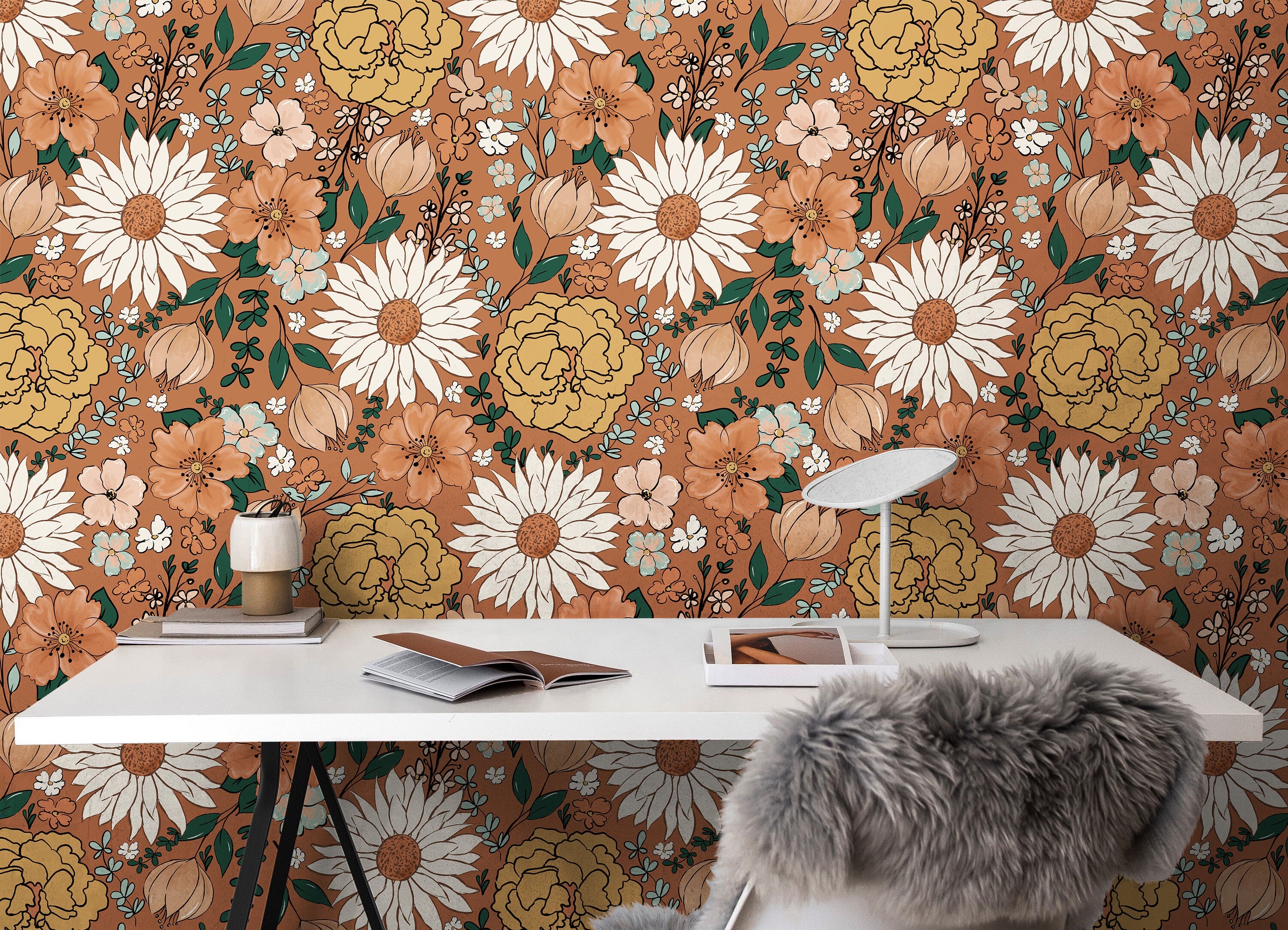 Boho Vintage Floral Wallpaper Peel and Stick Wallpaper Removable Wallpaper Wall Decor Home Decor Wall Art Printable Wall Art Room Decor 143 - JamesAndColors