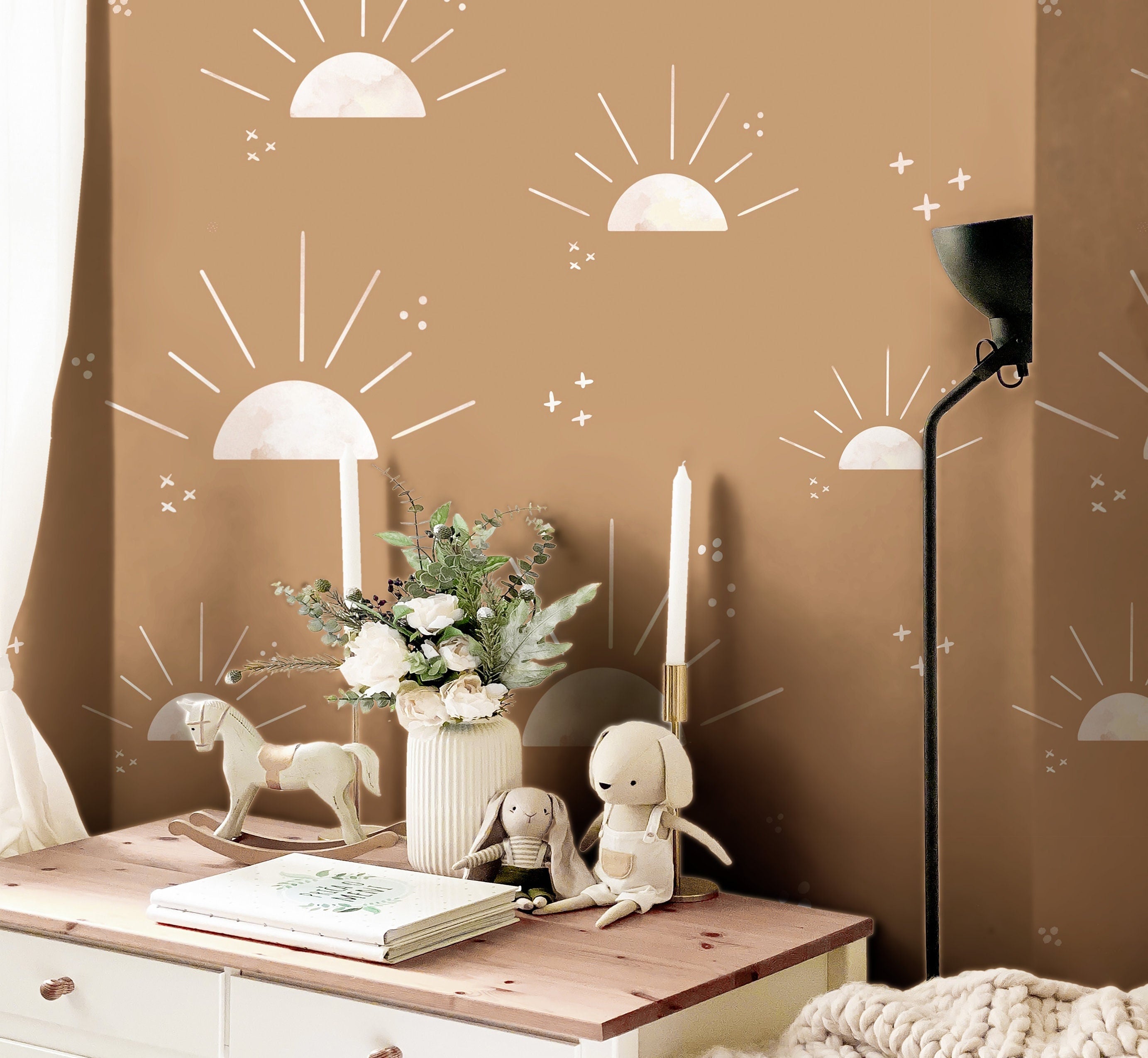 Boho Sun Wallpaper | Girls Nursery Wallpaper | Kids Wallpaper | Childrens Wallpaper | Peel Stick Wallpaper | Removable Wallpaper | 187 - James And Colors