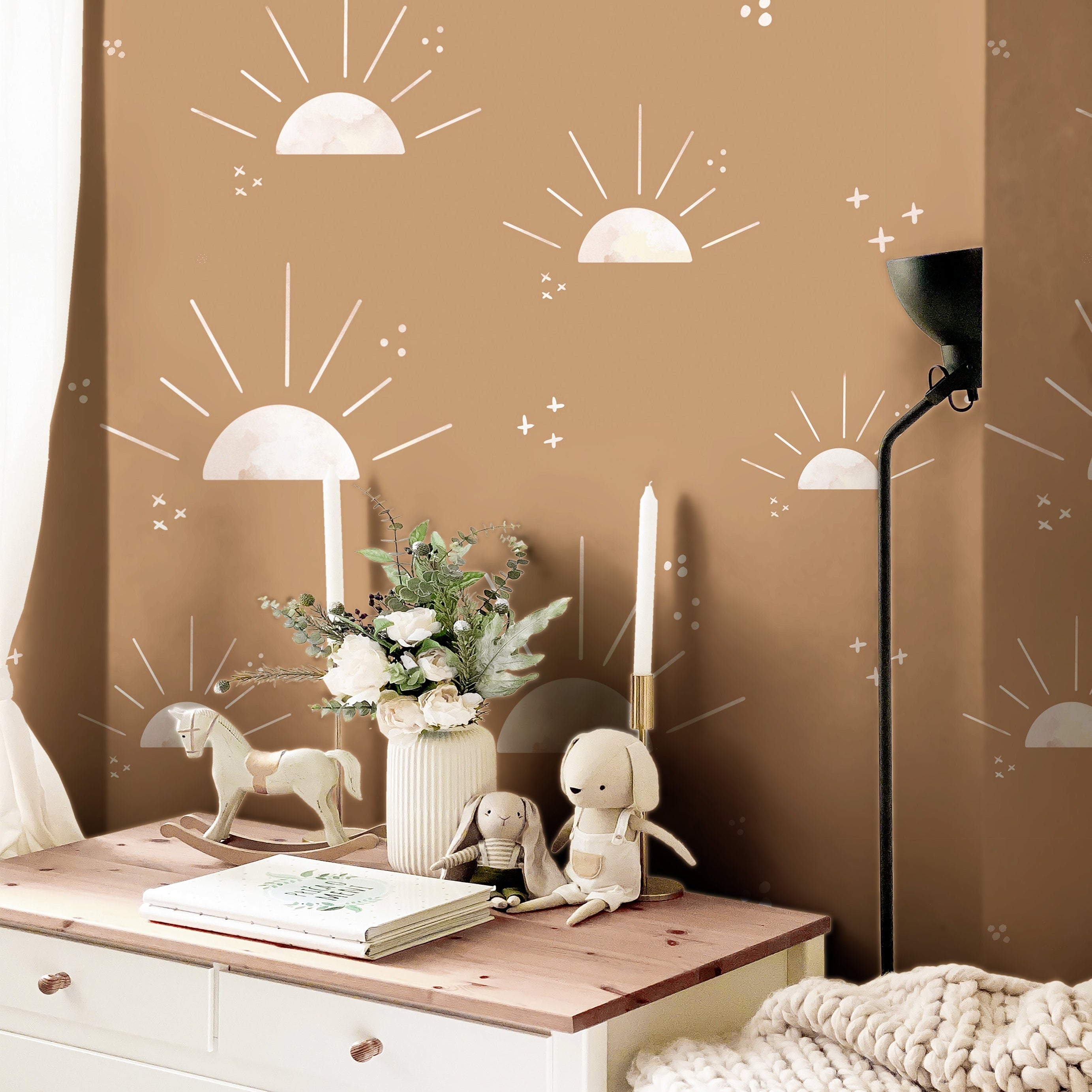 Boho Sun Wallpaper | Girls Nursery Wallpaper | Kids Wallpaper | Childrens Wallpaper | Peel Stick Wallpaper | Removable Wallpaper | 187 - James And Colors