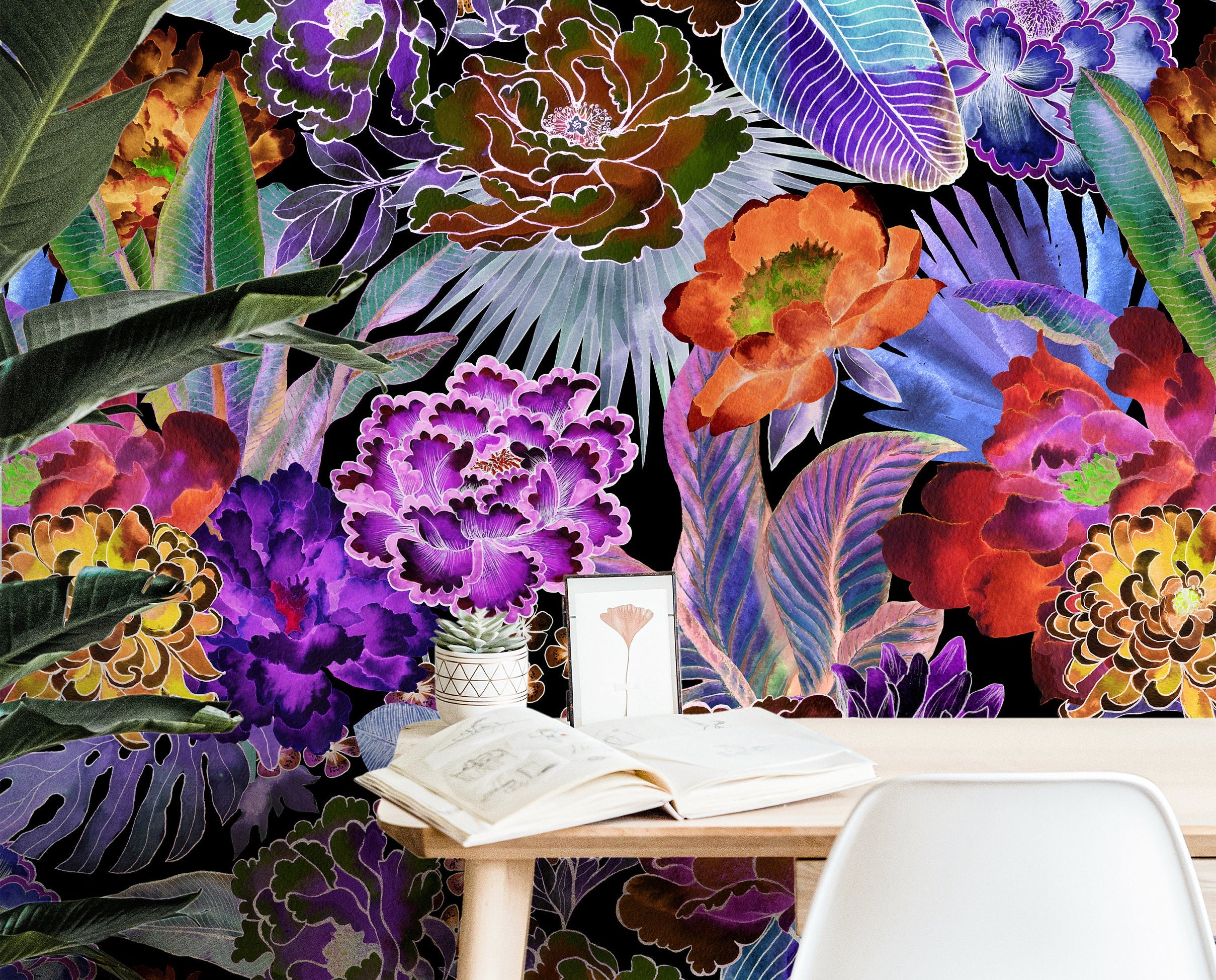 Wallpaper Peel and Stick Wallpaper Dark Floral Tropical Removable Wallpaper Wall Decor Home Decor Wall Art Room Decor 189 - JamesAndColors