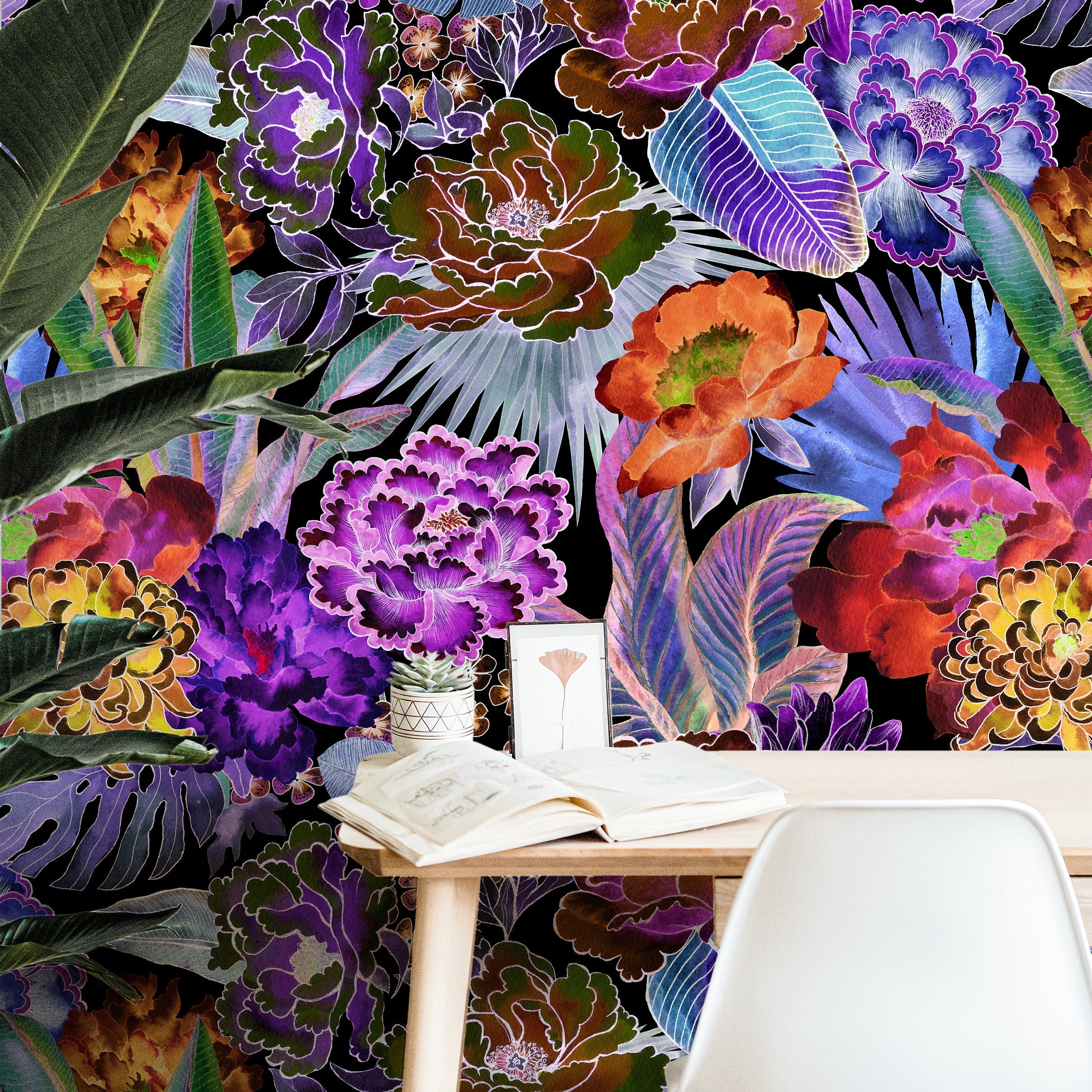 Wallpaper Peel and Stick Wallpaper Dark Floral Tropical Removable Wallpaper Wall Decor Home Decor Wall Art Room Decor 189 - JamesAndColors