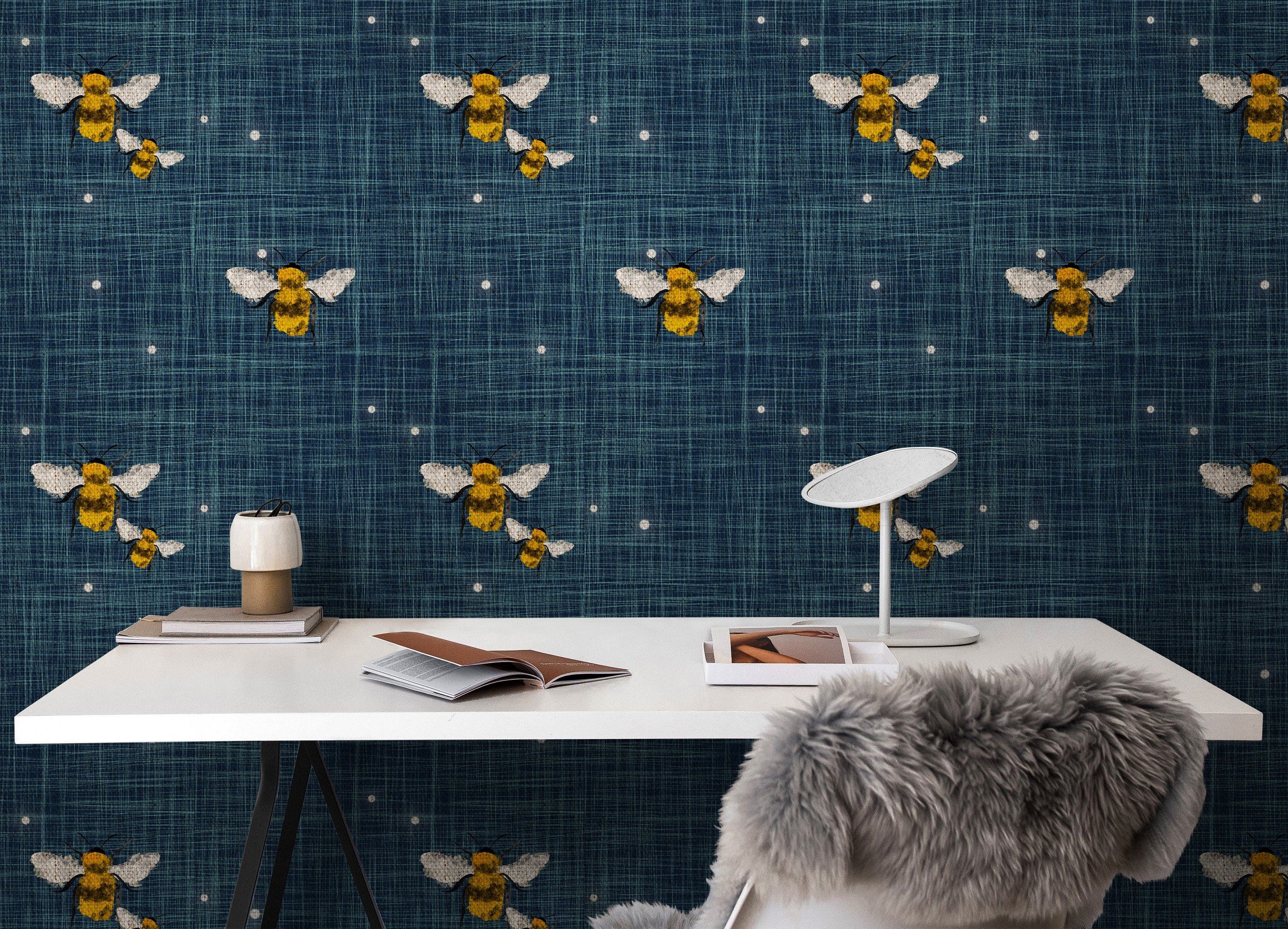 Denim Navy Bumblebee Wallpaper Peel and Stick Wallpaper Removable Wallpaper Wall Decor Home Decor Wall Art Printable Wall Art Room Decor 149 - JamesAndColors
