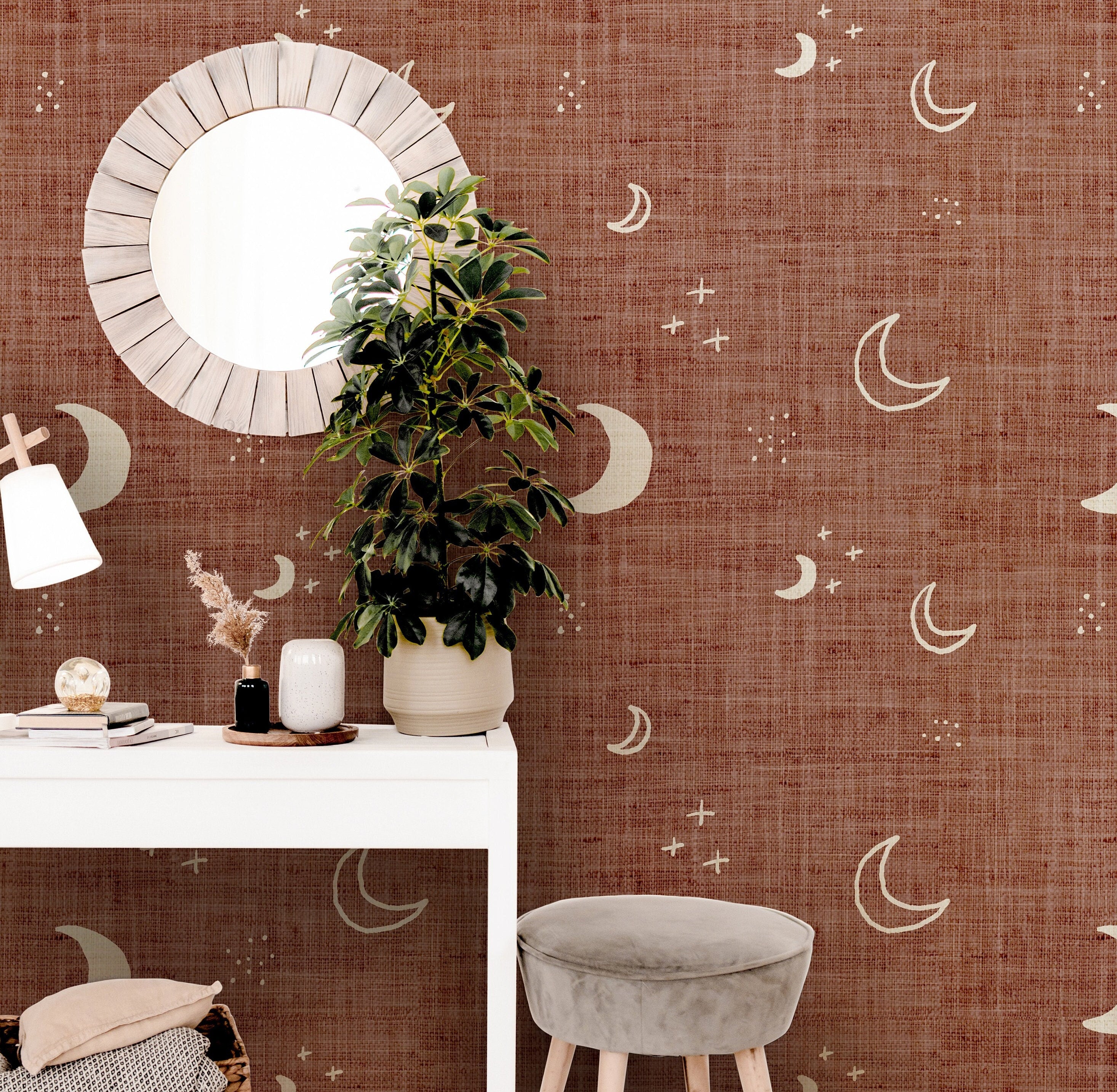 Boho Moon Teracotta Wallpaper Peel and Stick Wallpaper Removable Wallpaper Wall Decor Home Decor Wall Art Printable Wall Art Room Decor 147 - JamesAndColors
