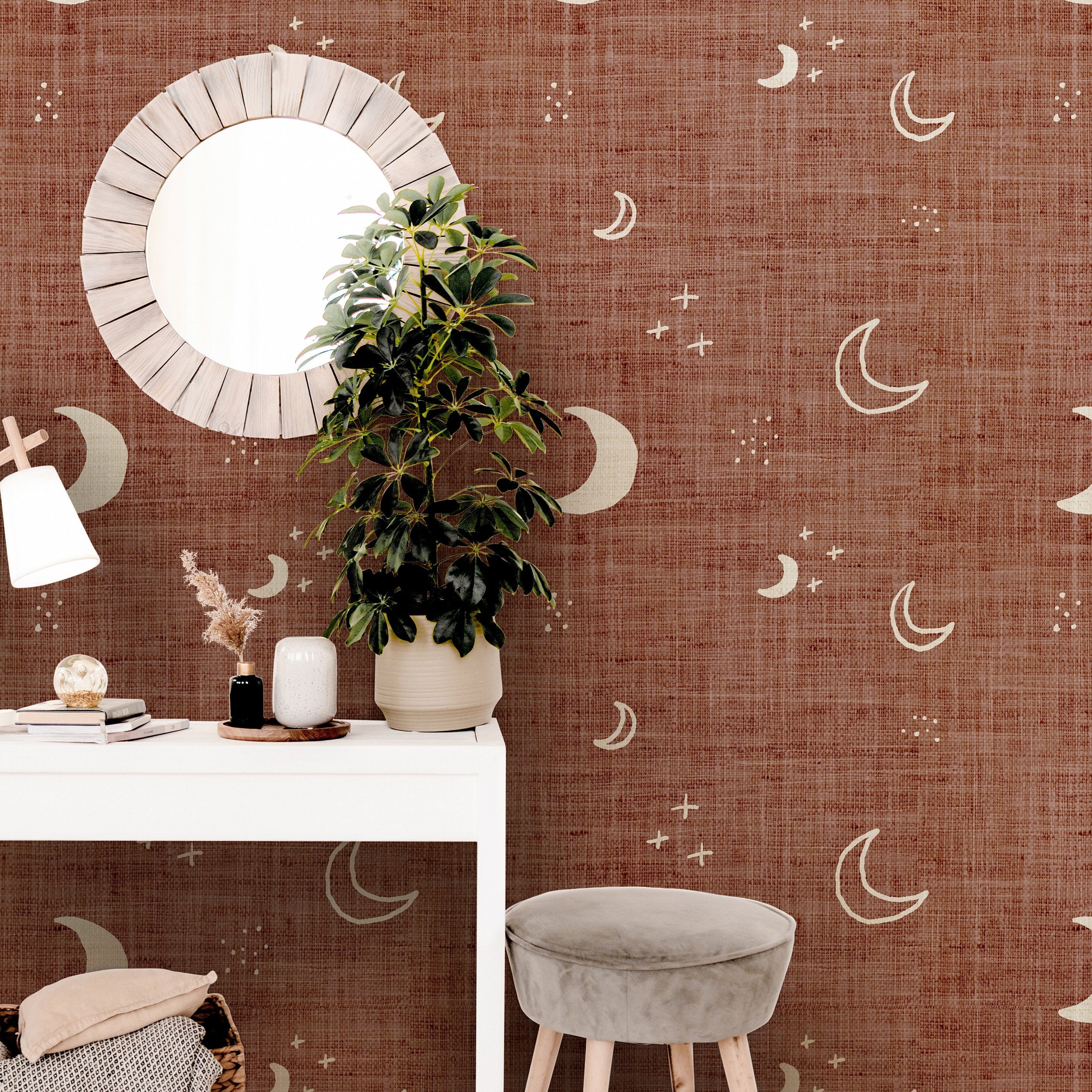 Boho Moon Teracotta Wallpaper Peel and Stick Wallpaper Removable Wallpaper Wall Decor Home Decor Wall Art Printable Wall Art Room Decor 147 - JamesAndColors