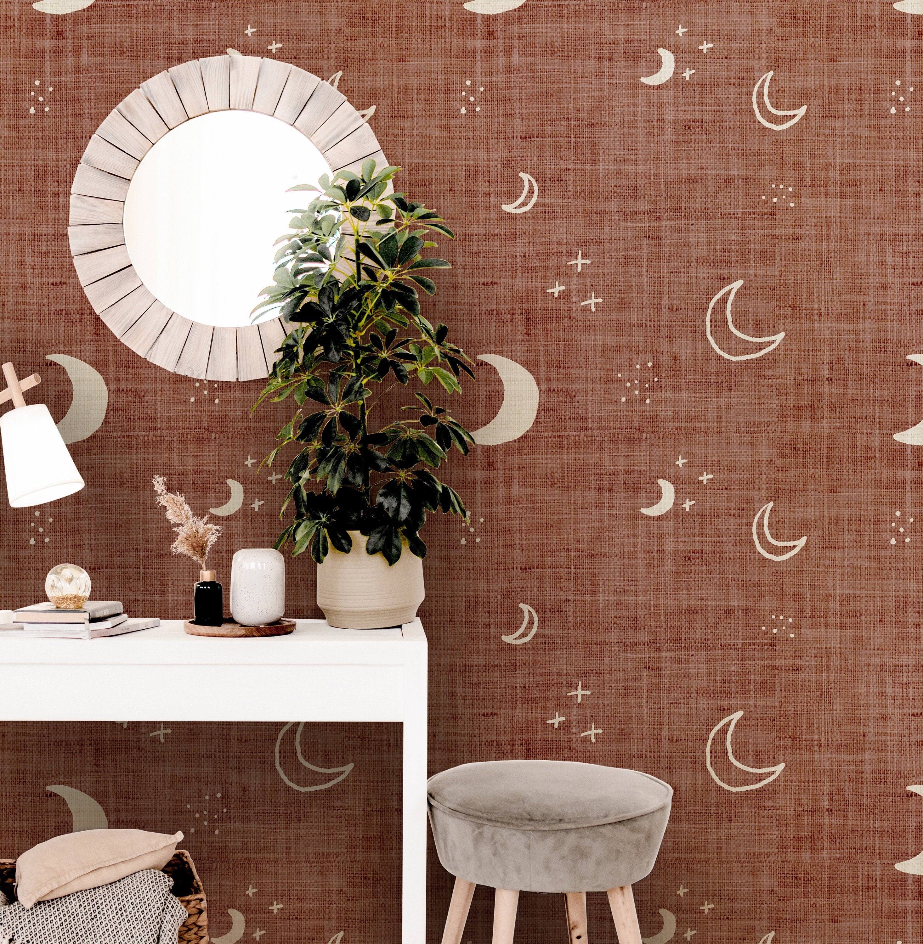 Boho Moon Teracotta Wallpaper Peel and Stick Wallpaper Removable Wallpaper Wall Decor Home Decor Wall Art Printable Wall Art Room Decor 147 - JamesAndColors