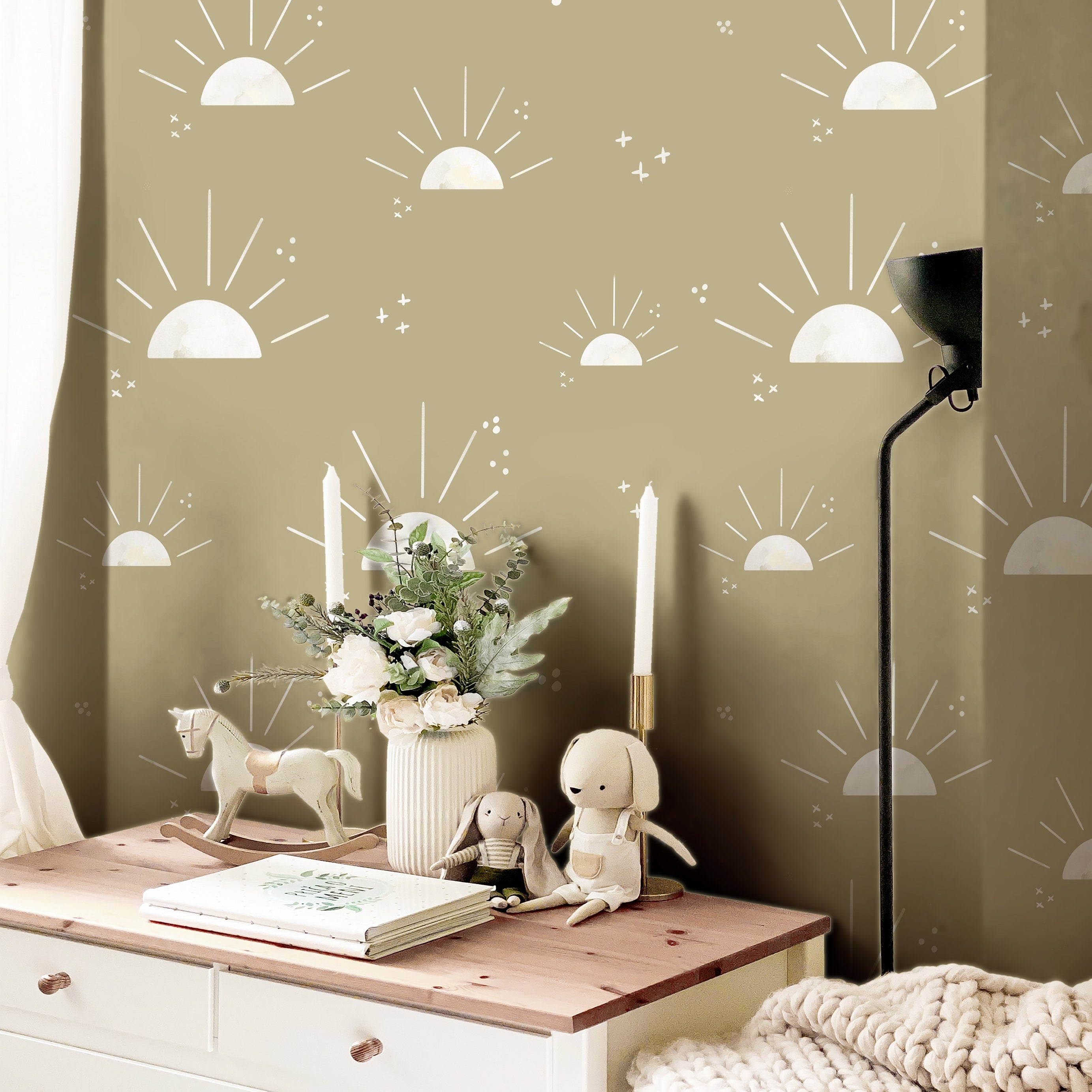 Boho Sunset Wallpaper | Girls Nursery Wallpaper | Kids Wallpaper | Childrens Wallpaper | Peel Stick Wallpaper | Removable Wallpaper | 194 - JamesAndColors