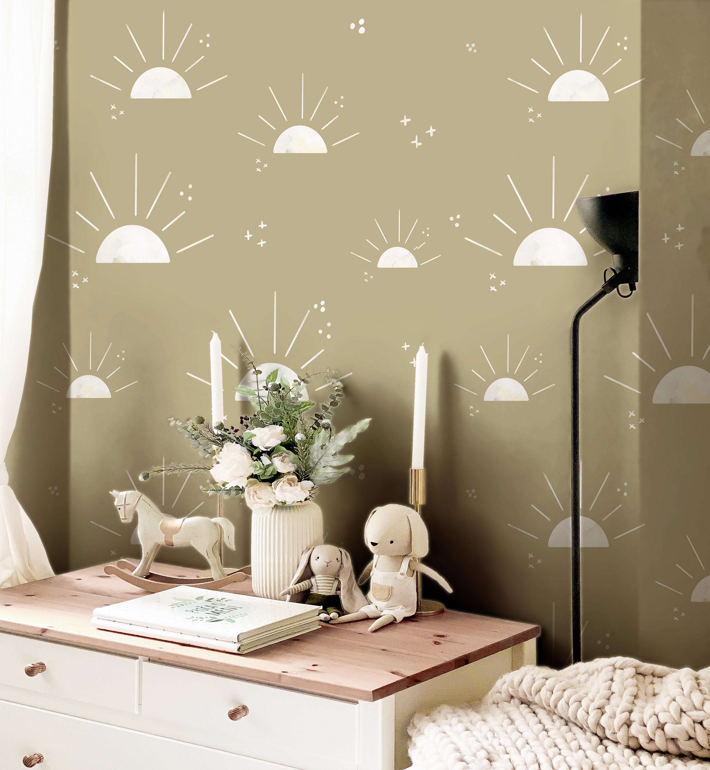 Boho Sunset Wallpaper | Girls Nursery Wallpaper | Kids Wallpaper | Childrens Wallpaper | Peel Stick Wallpaper | Removable Wallpaper | 194 - JamesAndColors
