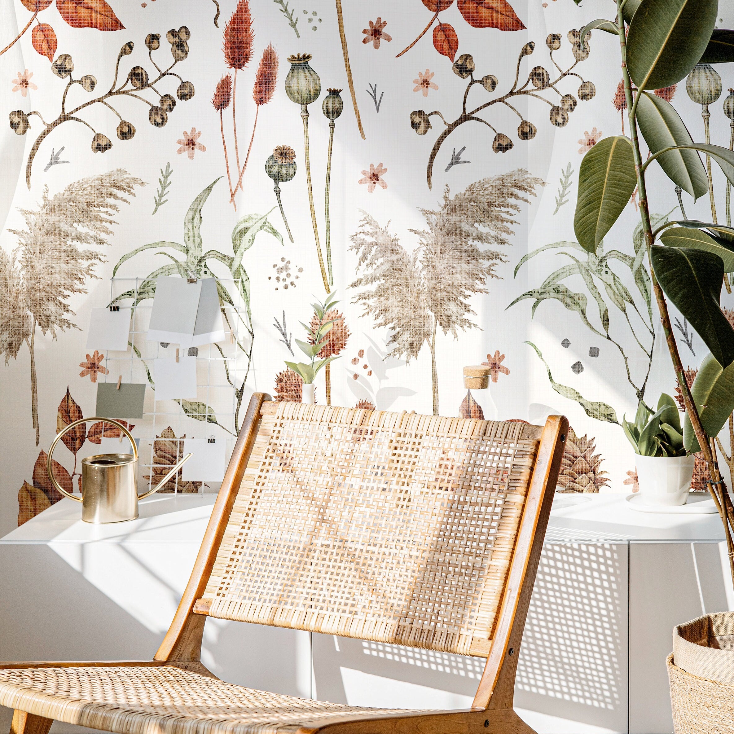 Wallpaper Peel and Stick Wallpaper Pompas Grass Floral Farmhouse Removable Wallpaper Wall Decor Home Decor Wall Art Room Decor 201 - JamesAndColors