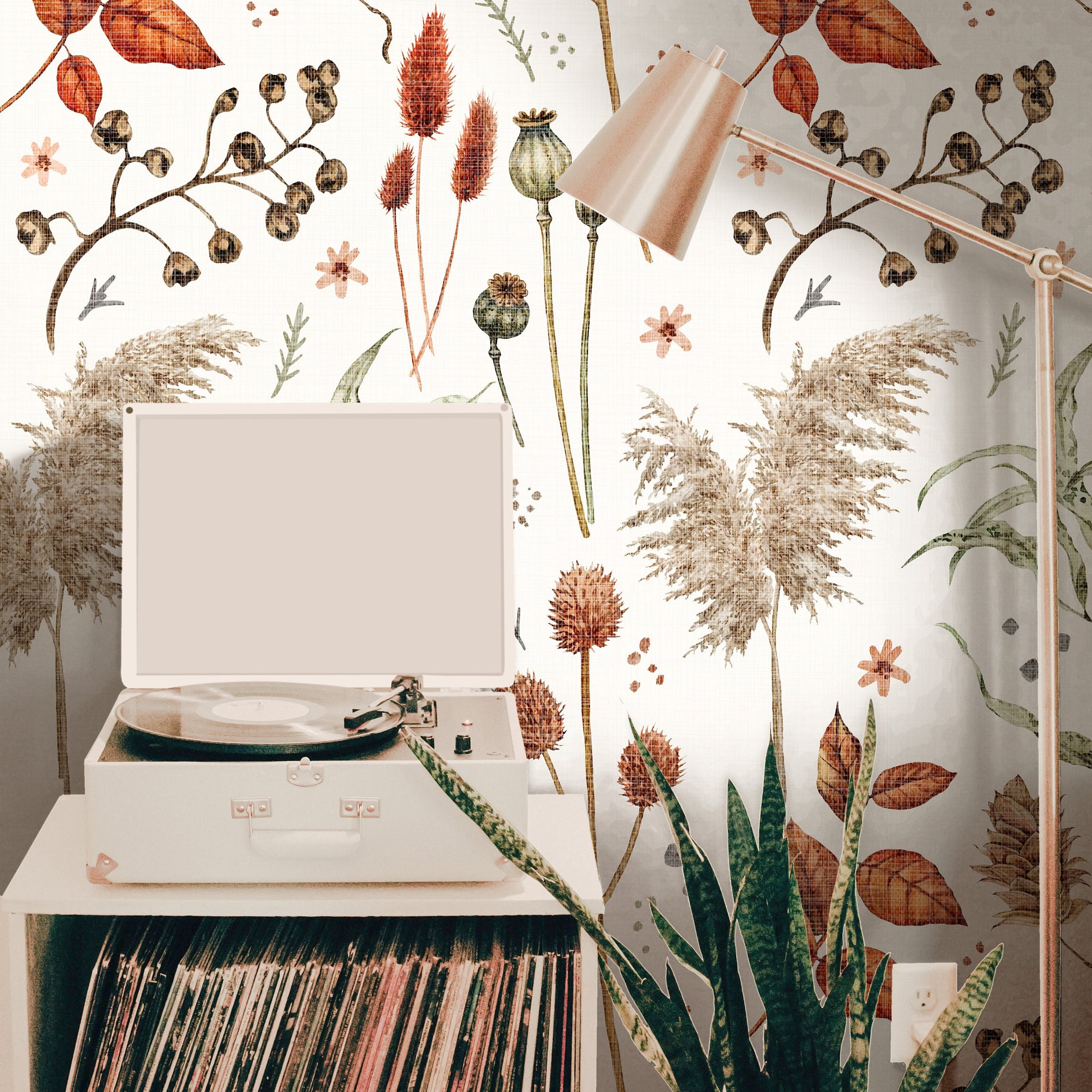 Wallpaper Peel and Stick Wallpaper Pompas Grass Floral Farmhouse Removable Wallpaper Wall Decor Home Decor Wall Art Room Decor 201 - JamesAndColors