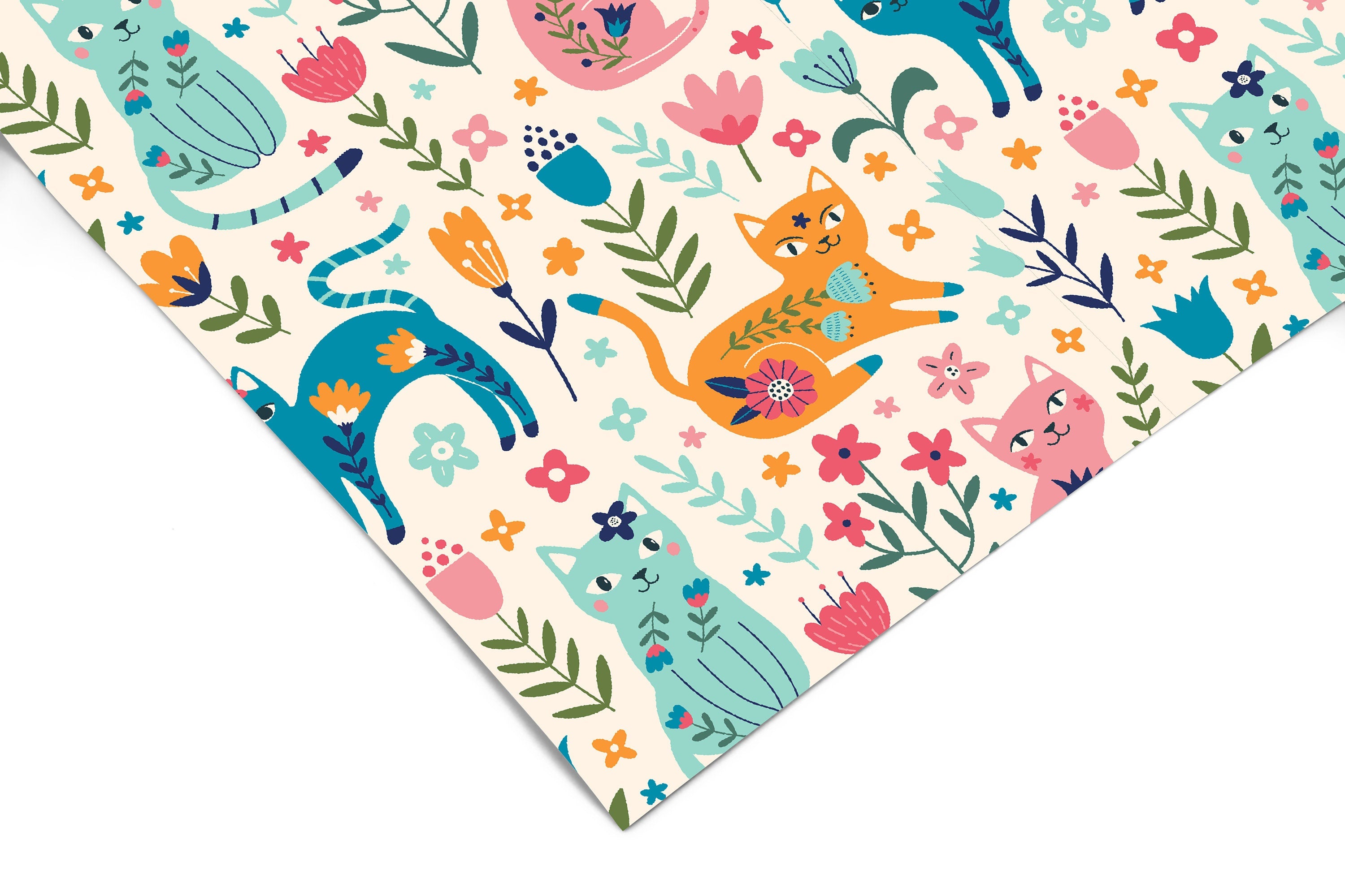 Floral Cat Pattern Contact Paper | Peel And Stick Paper | Removable Wallpaper | Shelf Liner | Drawer Liner | Peel and Stick Wallpaper 1309