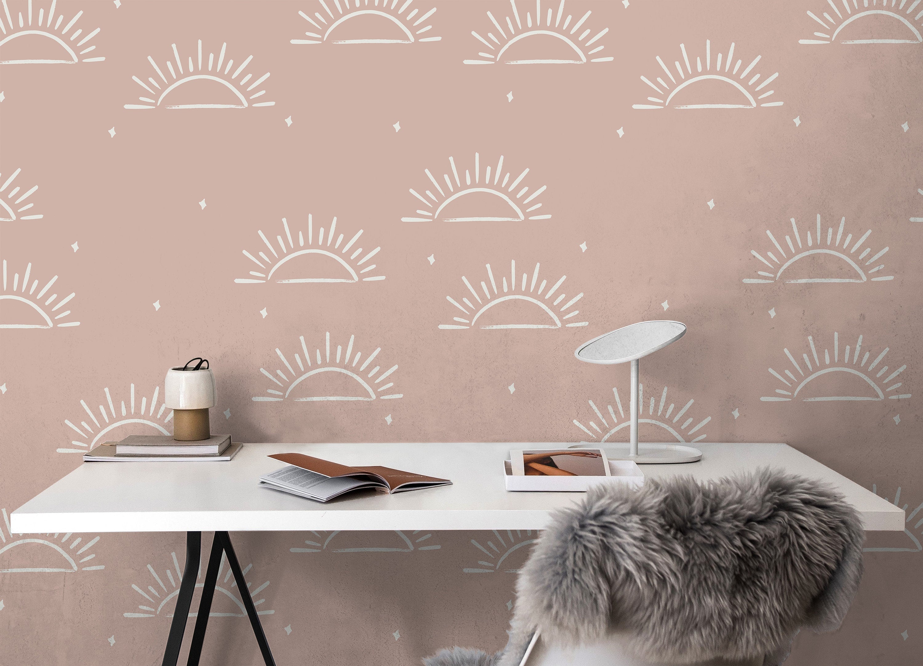 Pastel Pink Sun Wallpaper Peel and Stick Wallpaper Removable Wallpaper Wall Decor Home Decor Wall Art Printable Wall Art Room Decor 156 - JamesAndColors