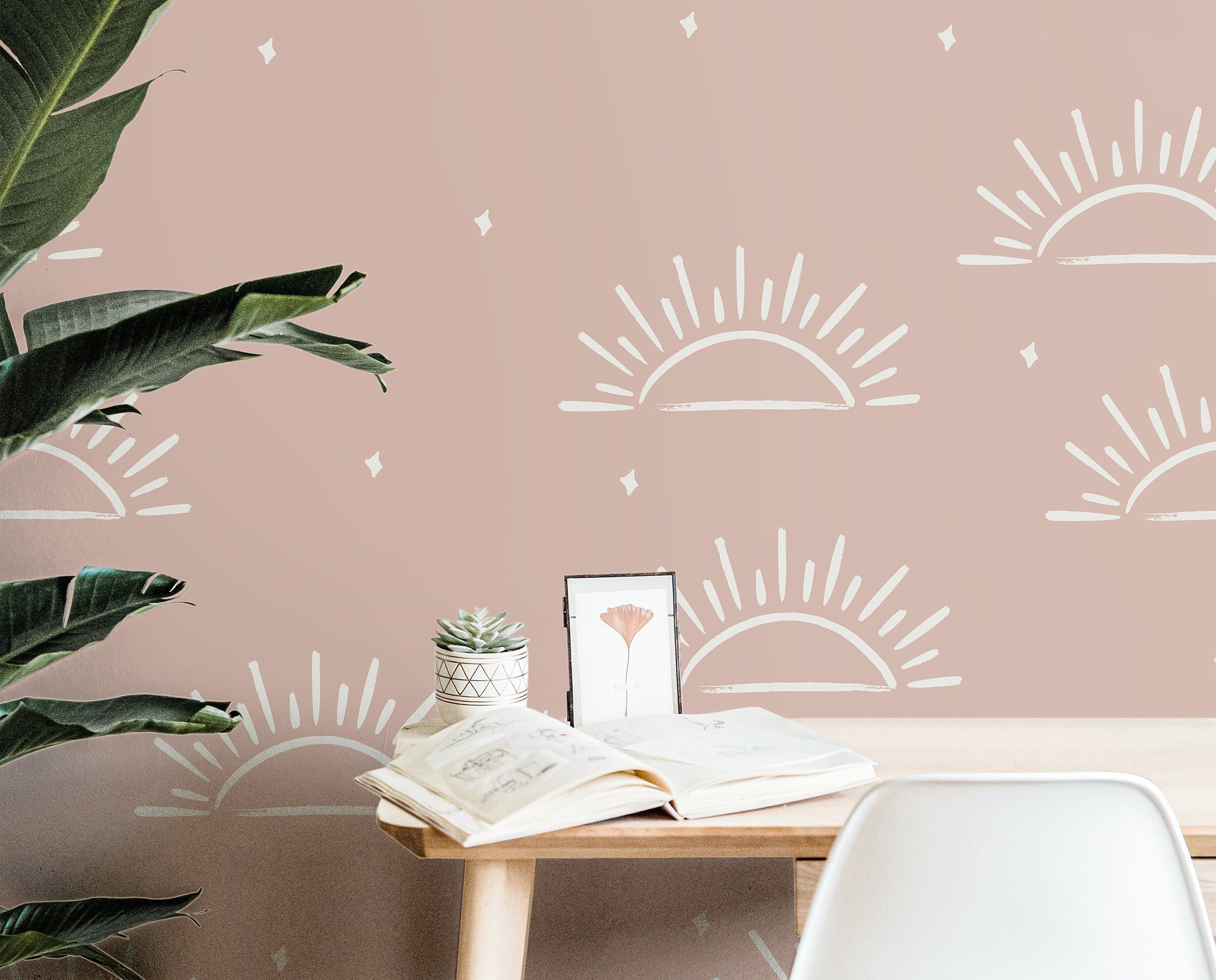 Pastel Pink Sun Wallpaper Peel and Stick Wallpaper Removable Wallpaper Wall Decor Home Decor Wall Art Printable Wall Art Room Decor 156 - JamesAndColors