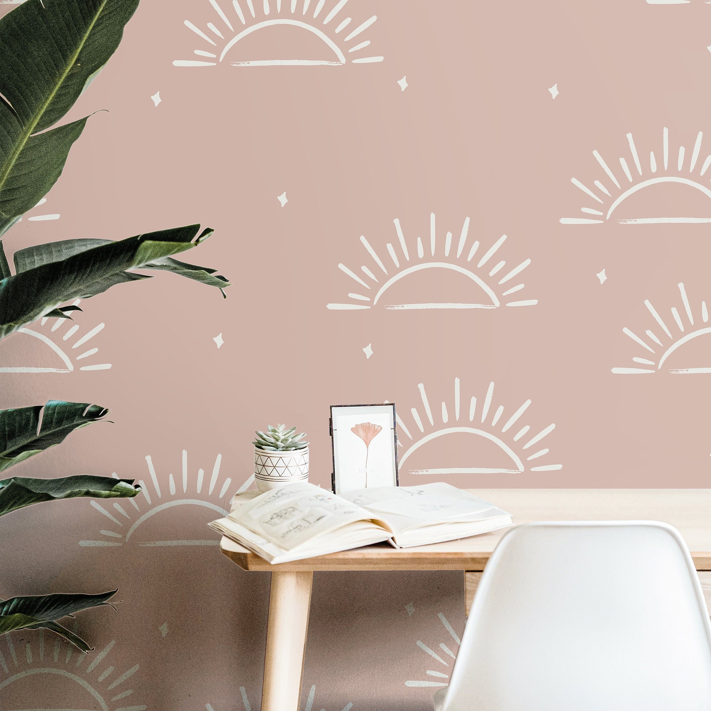 Pastel Pink Sun Wallpaper Peel and Stick Wallpaper Removable Wallpaper Wall Decor Home Decor Wall Art Printable Wall Art Room Decor 156 - JamesAndColors