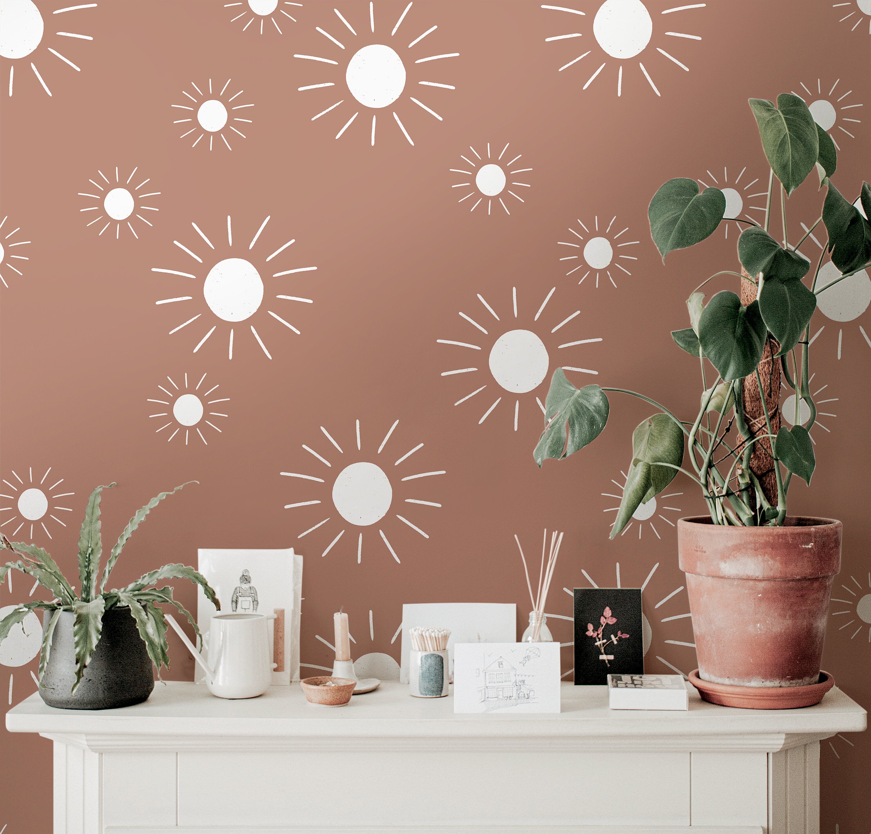 Boho Suns Wallpaper Peel and Stick Wallpaper Removable Wallpaper Wall Decor Home Decor Wall Art Printable Wall Art Room Decor 159 - JamesAndColors