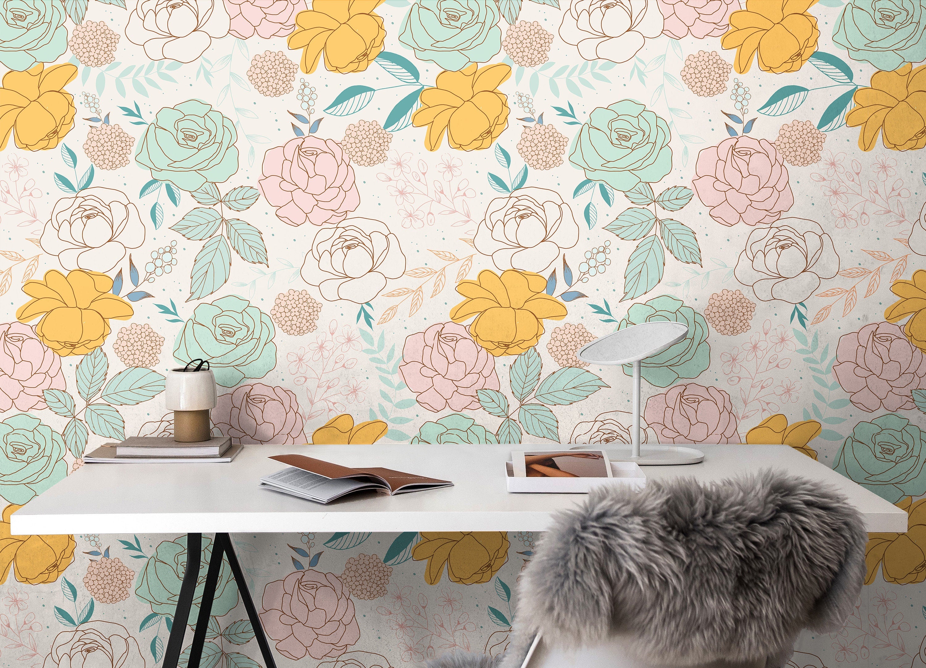 Mint And Pink Rose Wallpaper Peel and Stick Wallpaper Removable Wallpaper Wall Decor Home Decor Wall Art Printable Wall Art Room Decor 158 - JamesAndColors