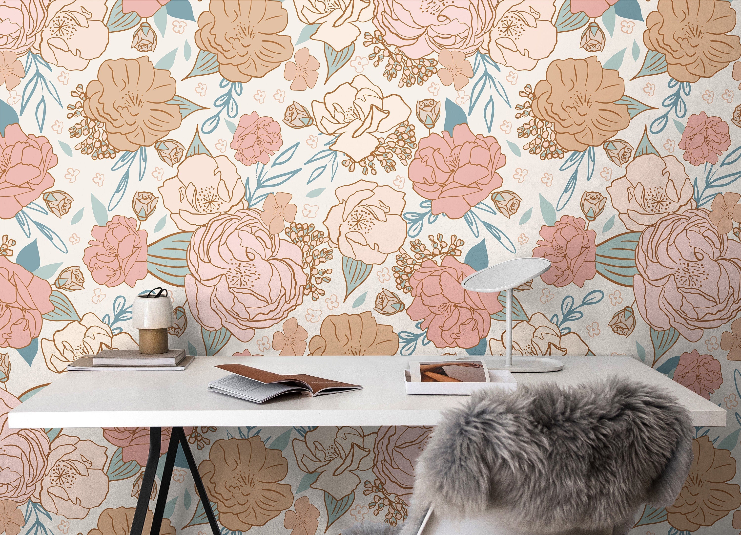 Pink Rose Floral Wallpaper Peel and Stick Wallpaper Removable Wallpaper Wall Decor Home Decor Wall Art Printable Wall Art Room Decor 161 - JamesAndColors