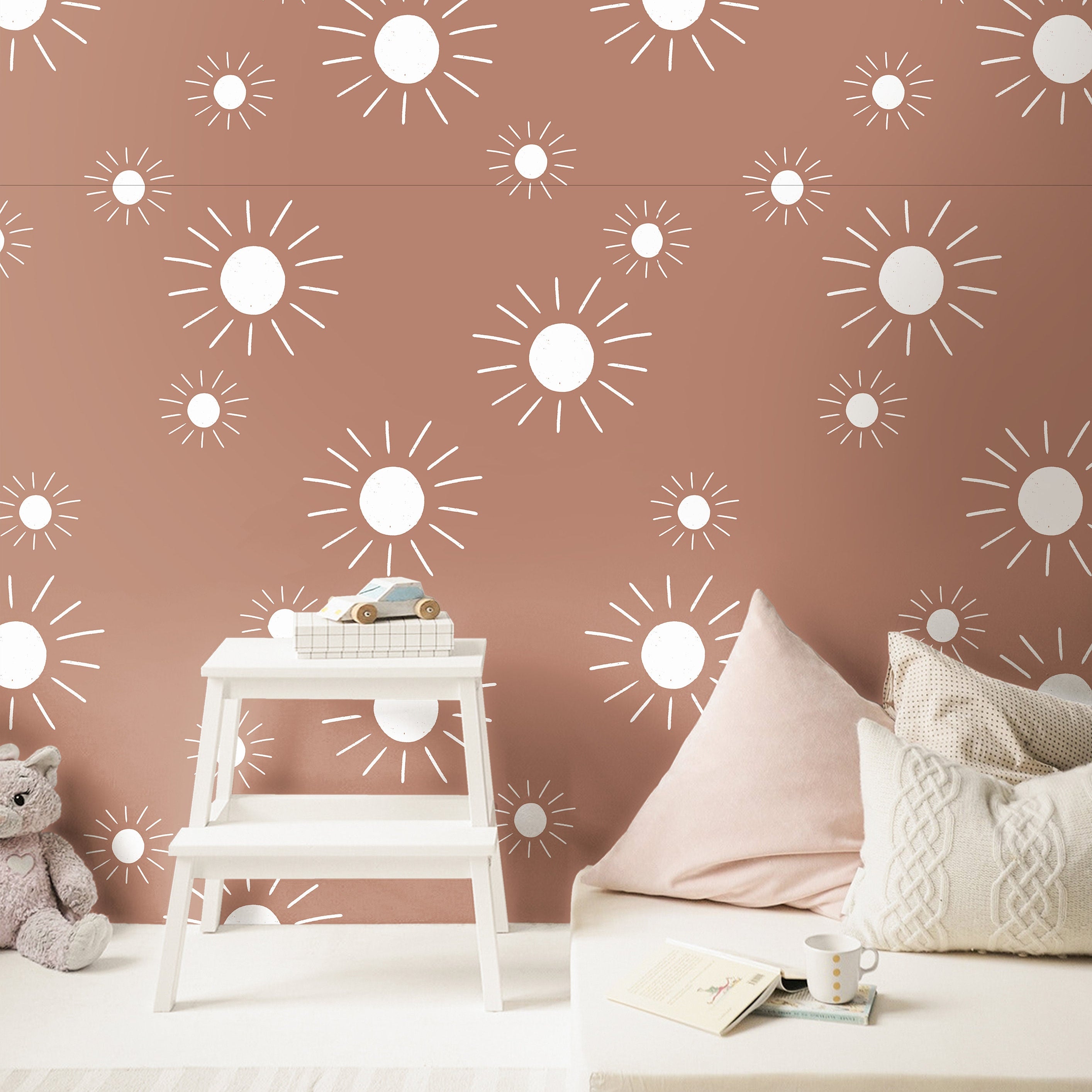 Boho Suns Floral Wallpaper | Girls Nursery Wallpaper | Kids Wallpaper | Childrens Wallpaper | Peel Stick Removable Wallpaper | 167 - JamesAndColors