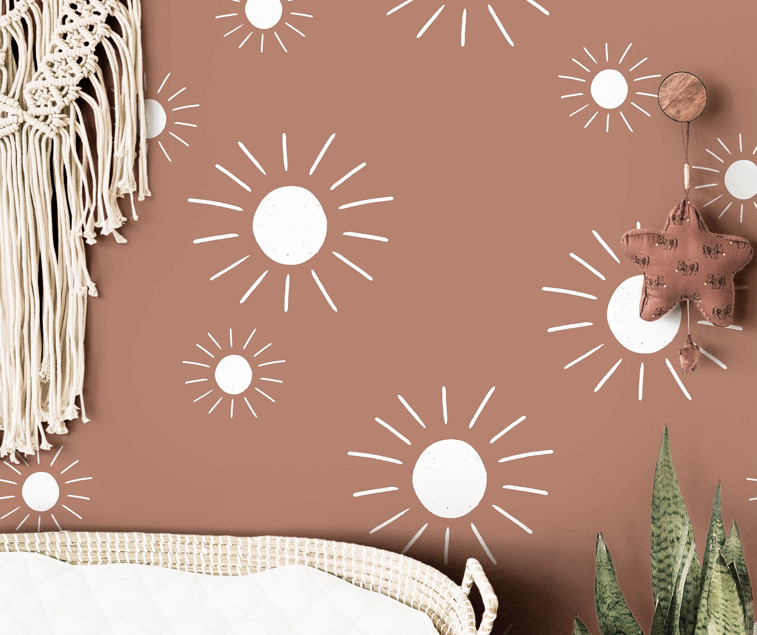 Boho Suns Floral Wallpaper | Girls Nursery Wallpaper | Kids Wallpaper | Childrens Wallpaper | Peel Stick Removable Wallpaper | 167 - JamesAndColors