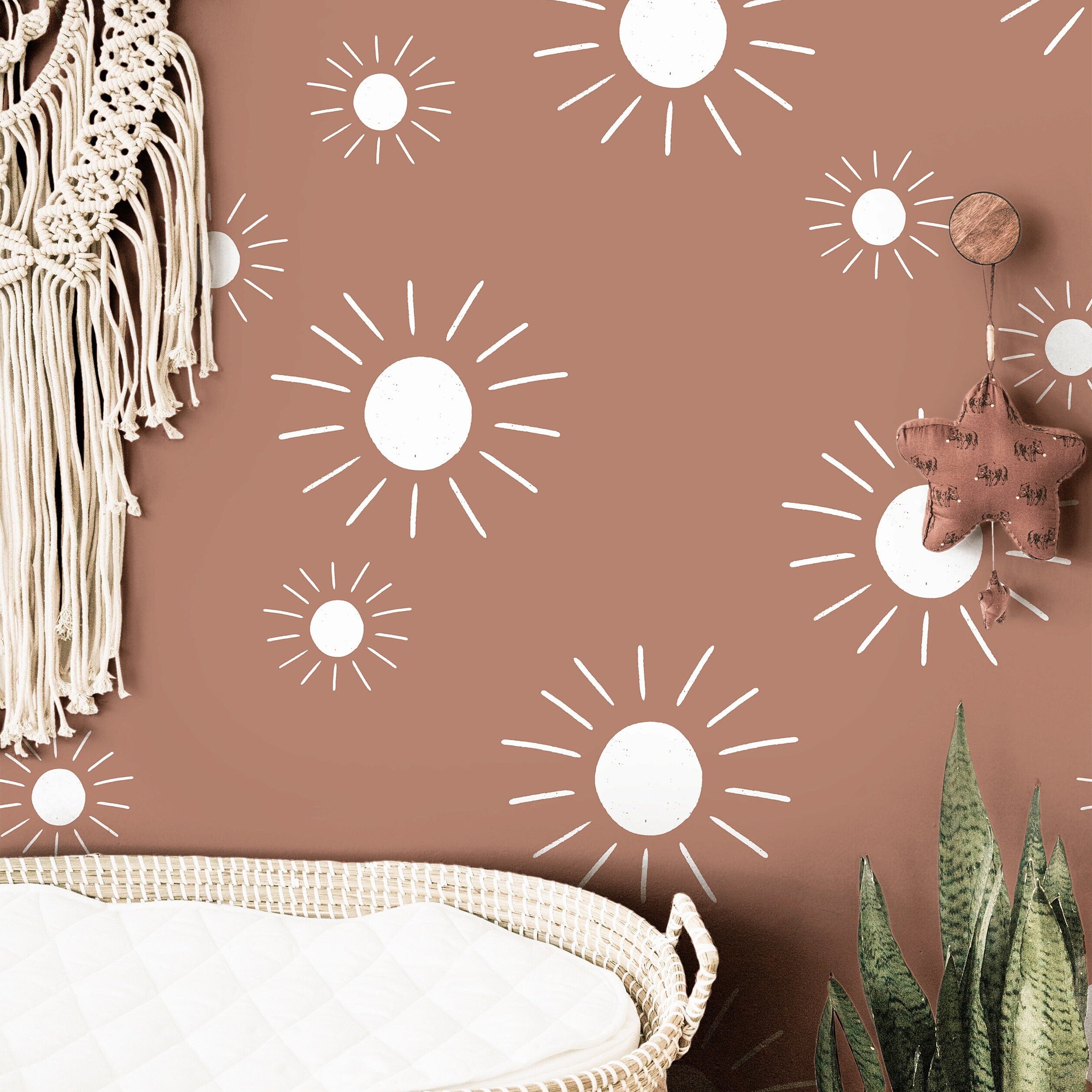 Boho Suns Floral Wallpaper | Girls Nursery Wallpaper | Kids Wallpaper | Childrens Wallpaper | Peel Stick Removable Wallpaper | 167 - JamesAndColors