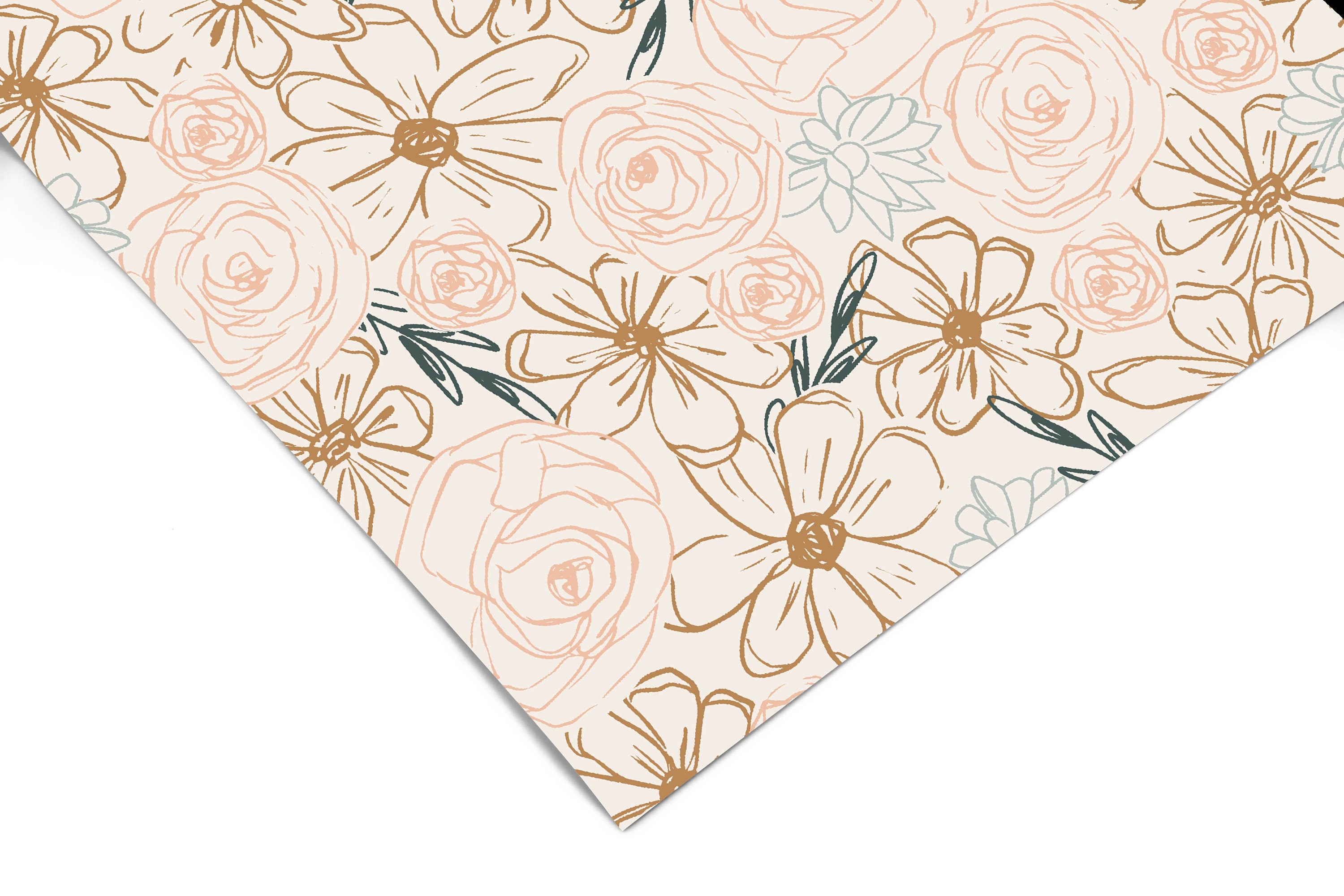 Floral Outline Boho Contact Paper | Peel And Stick Wallpaper | Removable Wallpaper | Shelf Liner | Drawer Liner | Peel and Stick Paper 1281