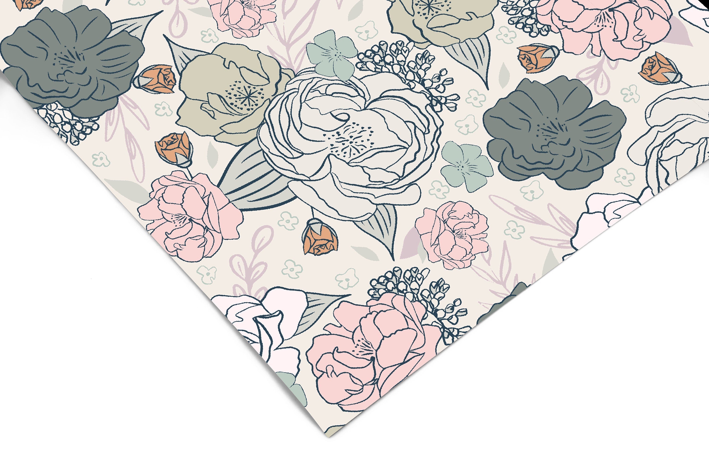 Blue Gray Pink Floral Contact Paper | Shelf Liner | Drawer Liner | Peel and Stick Paper 1283 - James And Colors