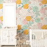 Mint Pink Yellow Floral Wallpaper | Girls Nursery Wallpaper | Kids Wallpaper | Childrens Wallpaper | Peel Stick Removable Wallpaper | 158 - JamesAndColors