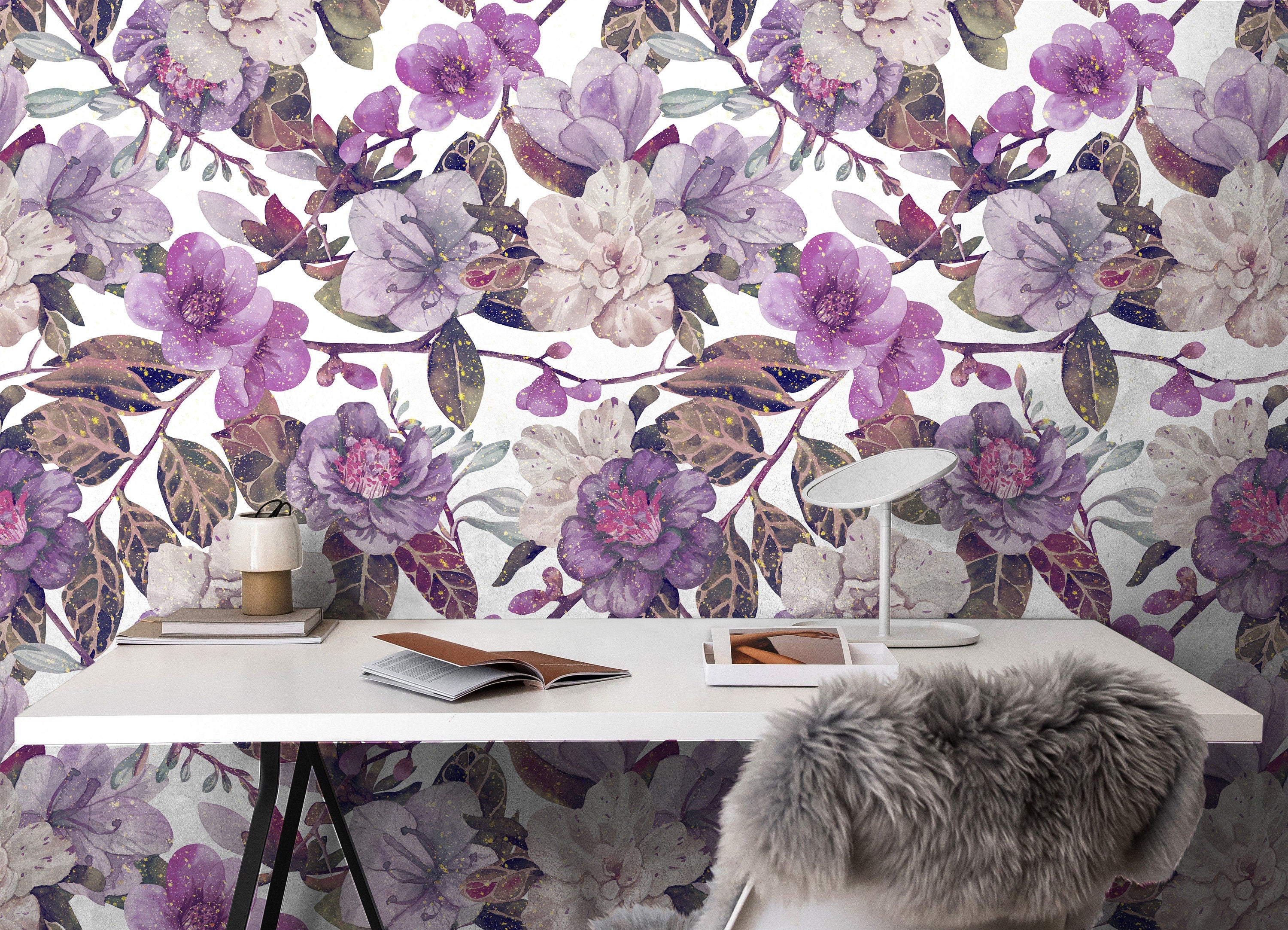 Purple Tropical Floral Wallpaper | Removable Wallpaper | Peel And Stick Wallpaper | Wall Mural Wallpaper | Wall Paper Peel And Stick 2325 - JamesAndColors