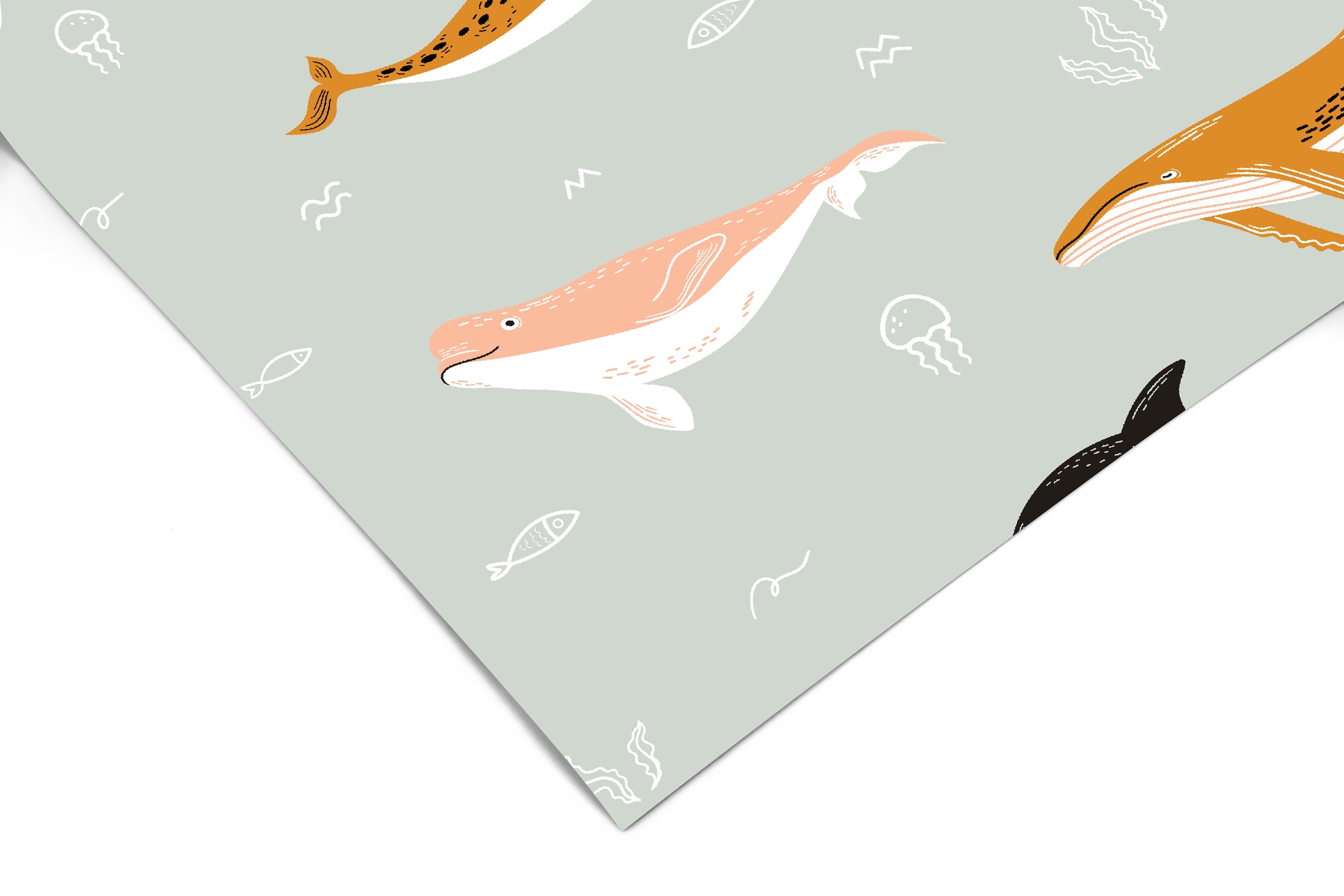 Boho Ocean Whales Gray Wallpaper | Girls Nursery Wallpaper | Kids Wallpaper | Childrens Wallpaper | Peel Stick Removable Wallpaper | 217 - JamesAndColors