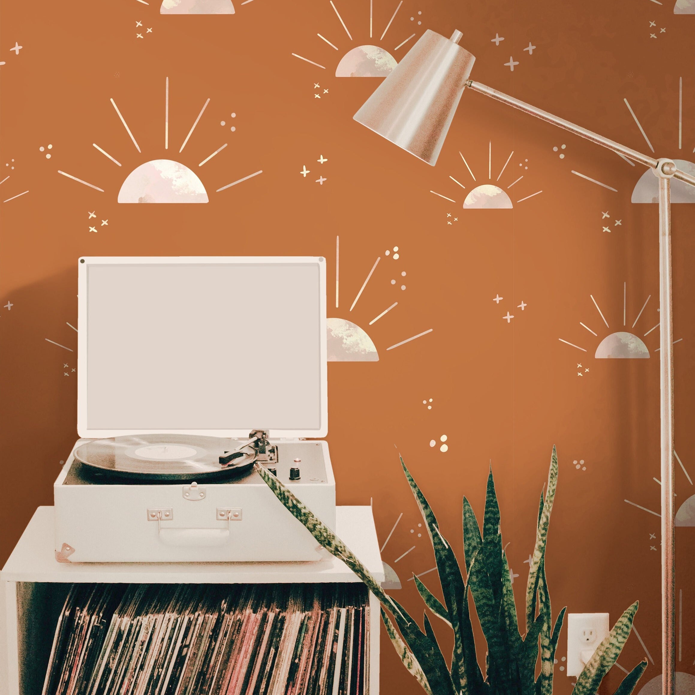 Wallpaper Peel and Stick Wallpaper Sunset Orange And Cream Sun Boho Removable Wallpaper Wall Decor Home Decor Wall Art Room Decor 188 - JamesAndColors