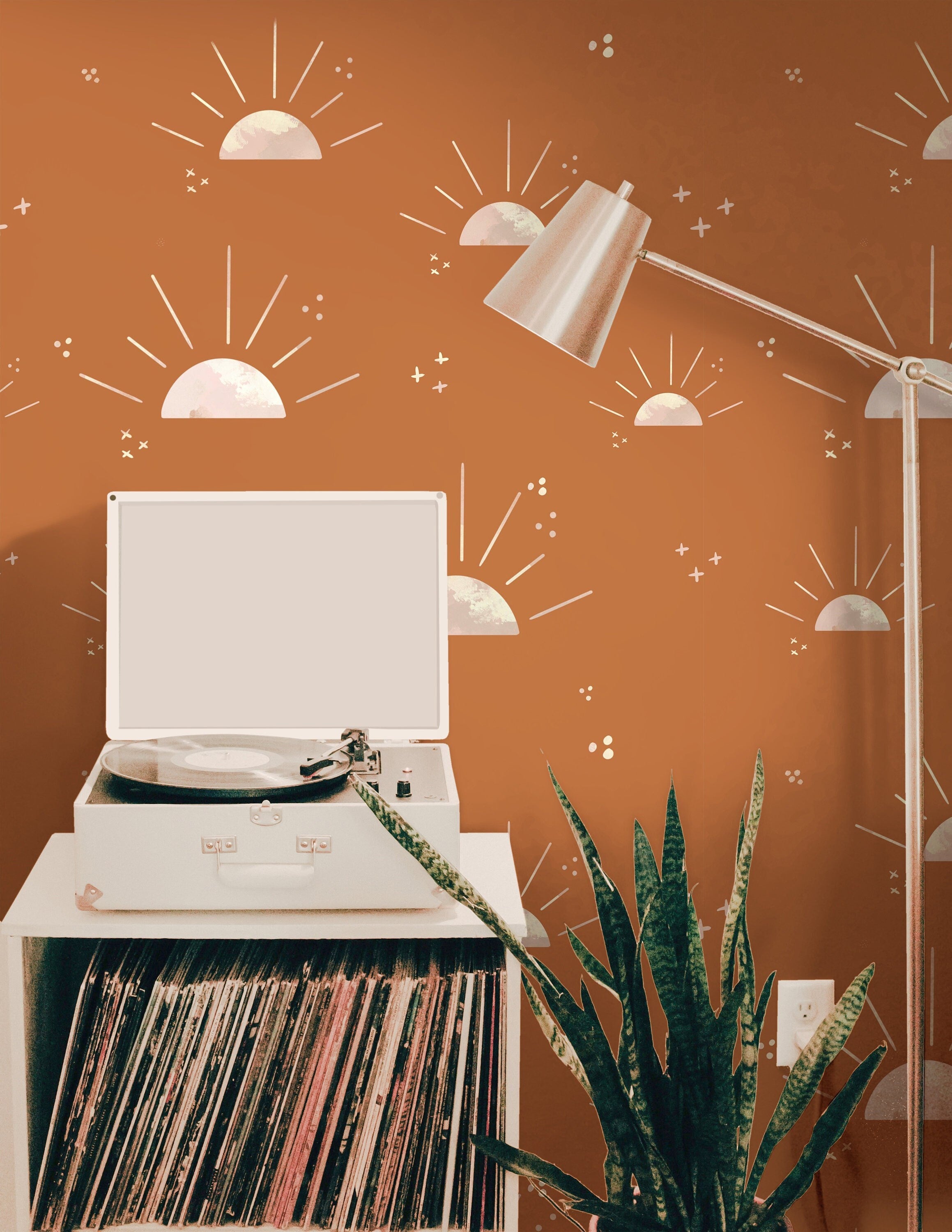 Wallpaper Peel and Stick Wallpaper Sunset Orange And Cream Sun Boho Removable Wallpaper Wall Decor Home Decor Wall Art Room Decor 188 - JamesAndColors