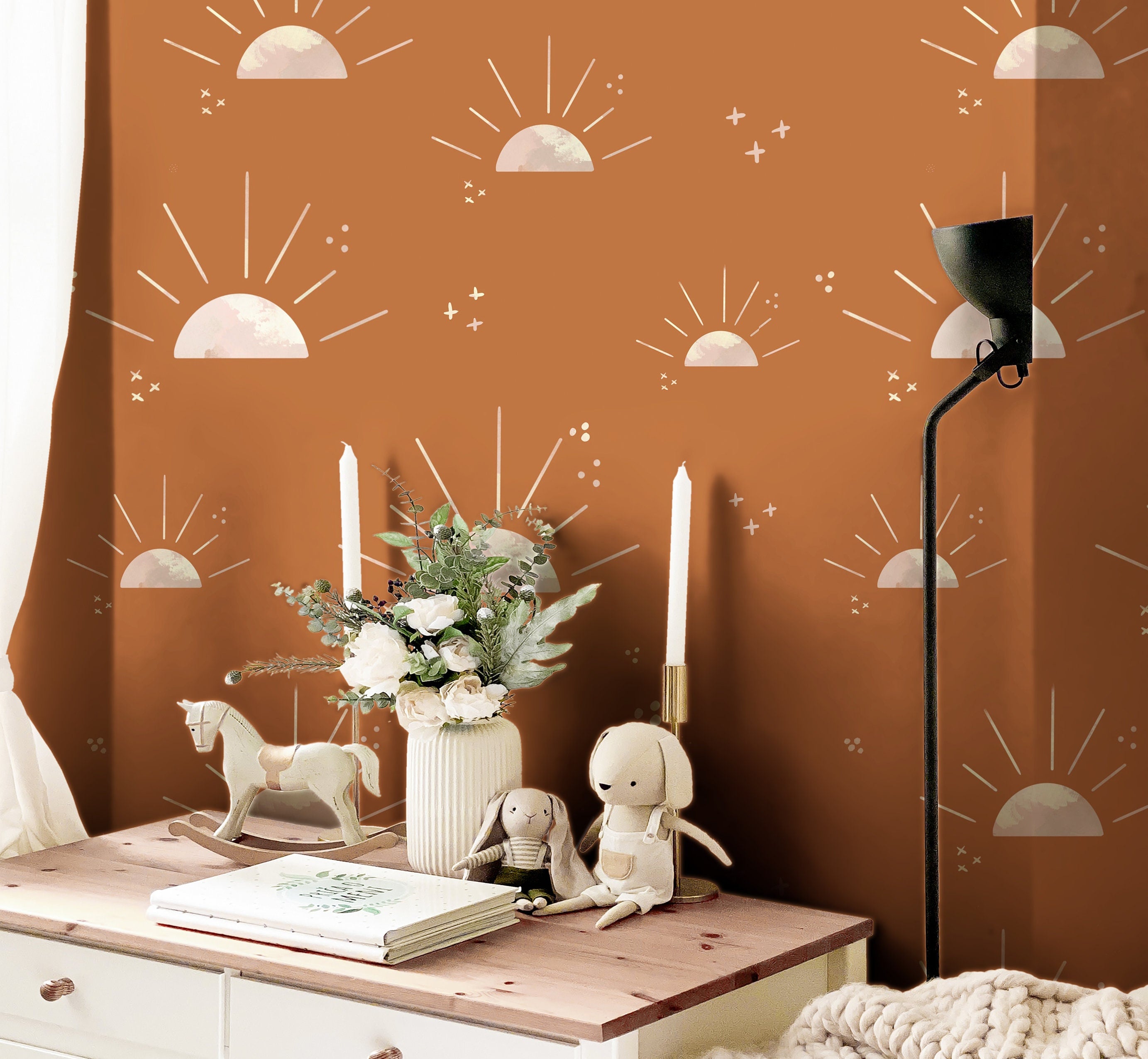 Sunset Boho Wallpaper | Girls Nursery Wallpaper | Kids Wallpaper | Childrens Wallpaper | Peel Stick Wallpaper | Removable Wallpaper | 193 - JamesAndColors