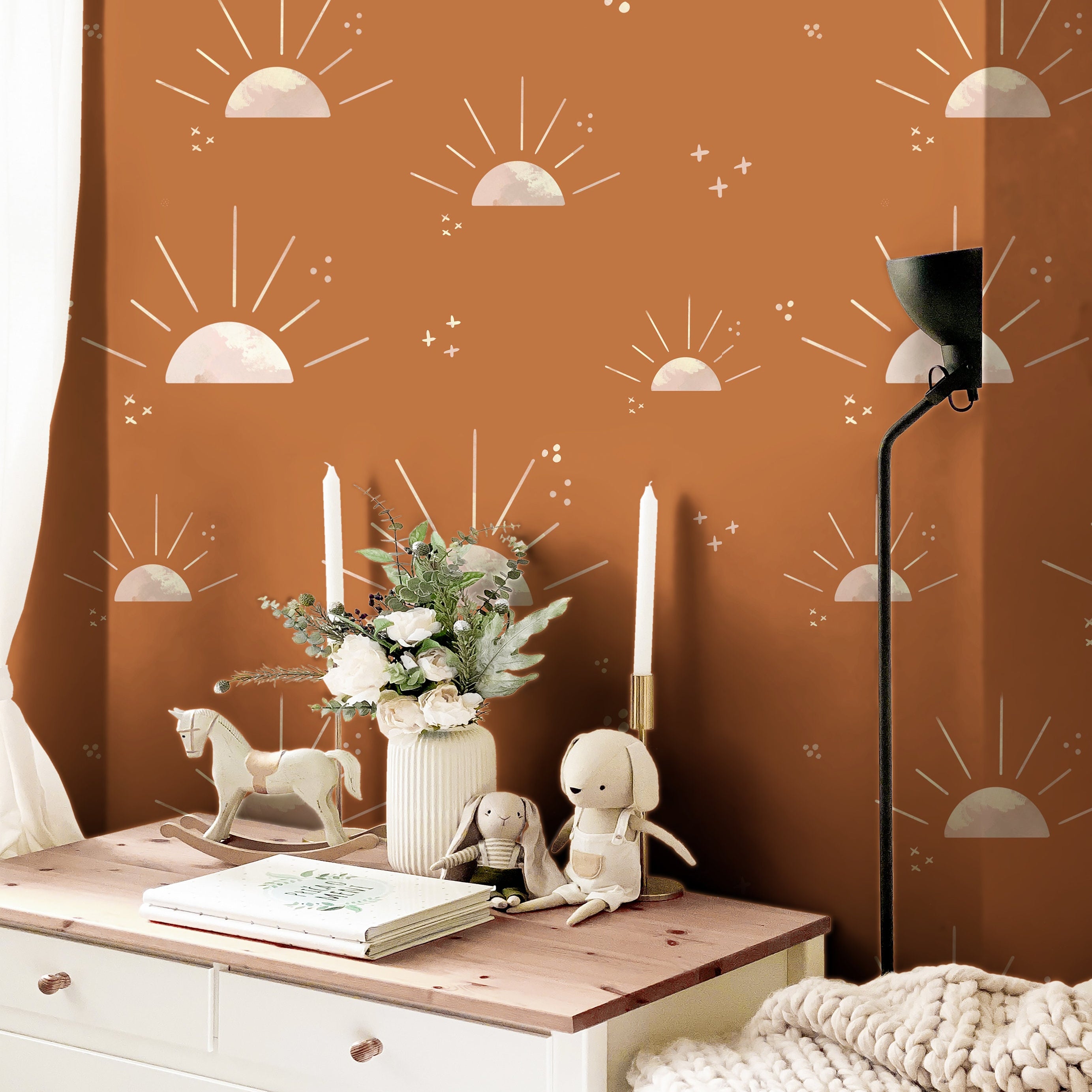 Sunset Boho Wallpaper | Girls Nursery Wallpaper | Kids Wallpaper | Childrens Wallpaper | Peel Stick Wallpaper | Removable Wallpaper | 193 - JamesAndColors