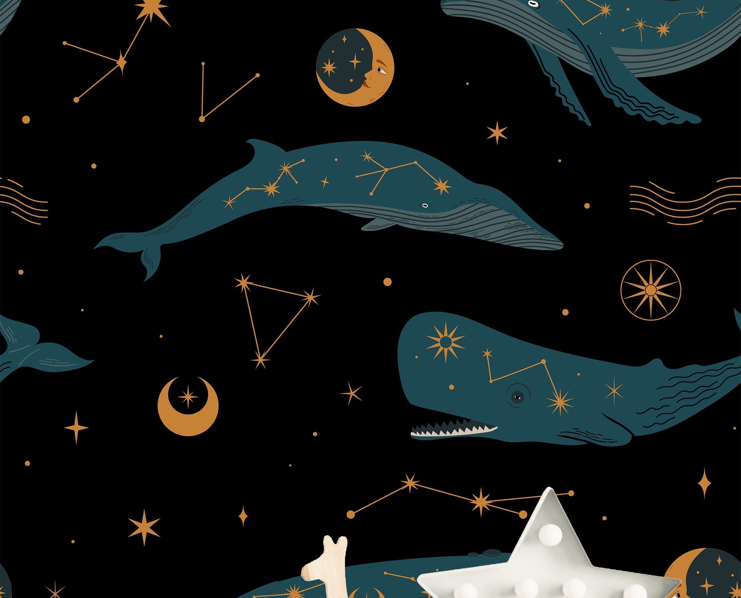 Removable Mystic Whale Wallpaper | Boys Nursery Wallpaper | Kids Wallpaper | Childrens Wallpaper | Peel Stick Wallpaper | Boys Room | 199 - JamesAndColors