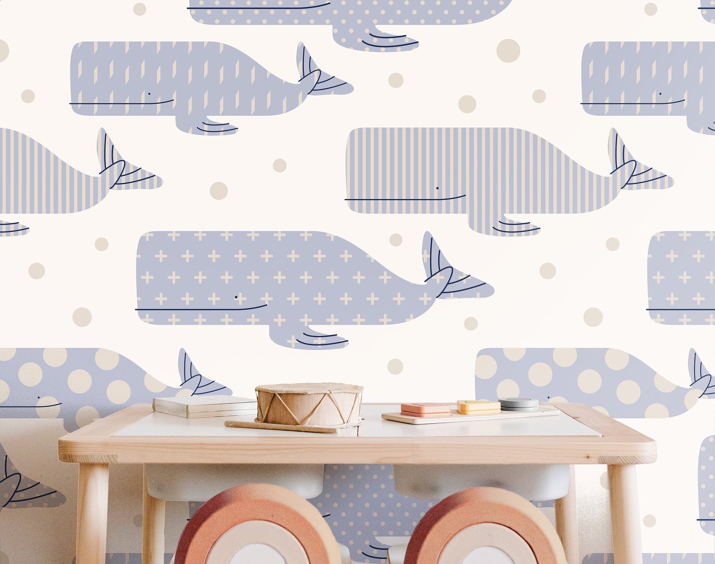 Removable Whale Wallpaper | Boys Nursery Wallpaper | Kids Wallpaper | Childrens Wallpaper | Peel Stick Wallpaper | Boys Room | 191 - JamesAndColors