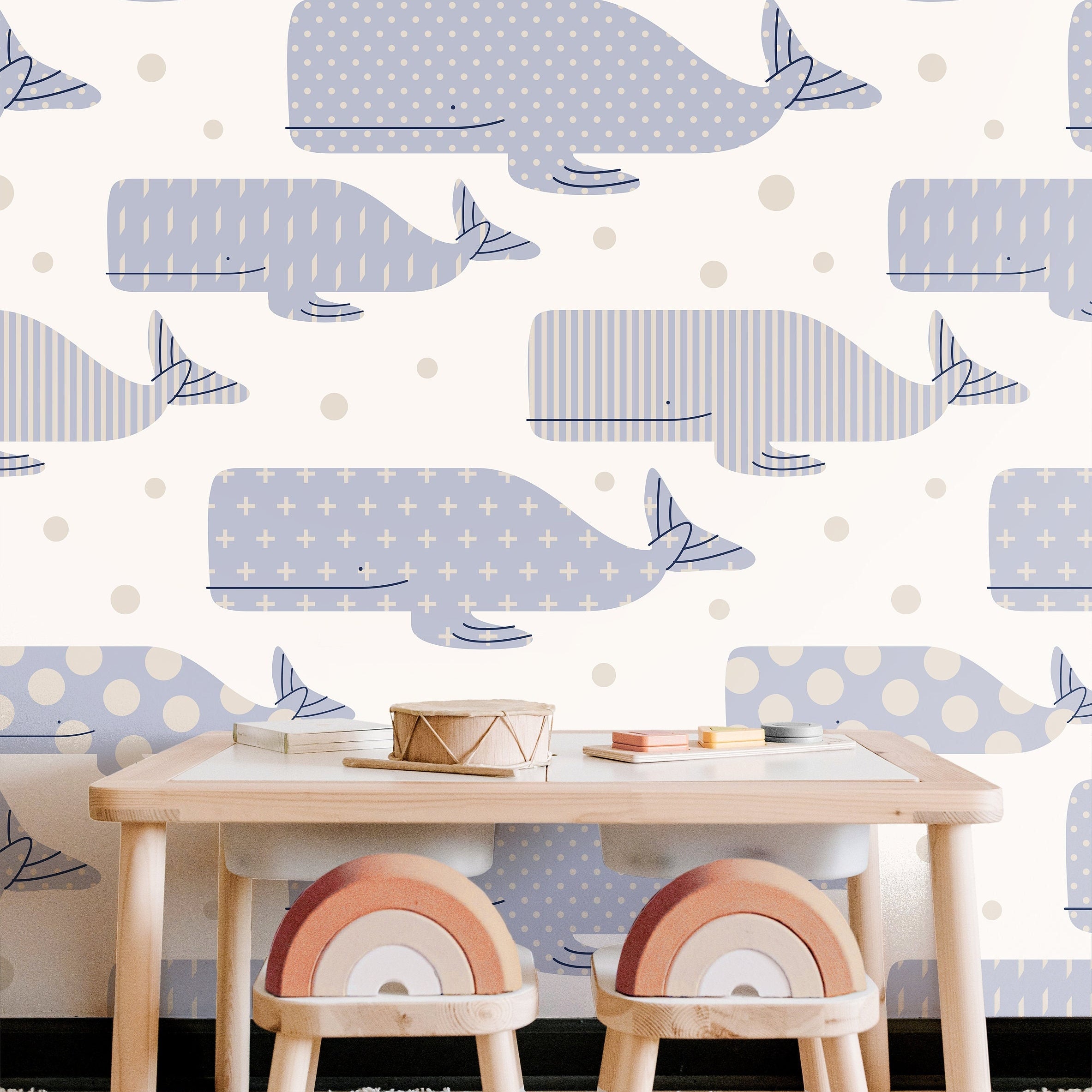 Removable Whale Wallpaper | Boys Nursery Wallpaper | Kids Wallpaper | Childrens Wallpaper | Peel Stick Wallpaper | Boys Room | 191 - JamesAndColors