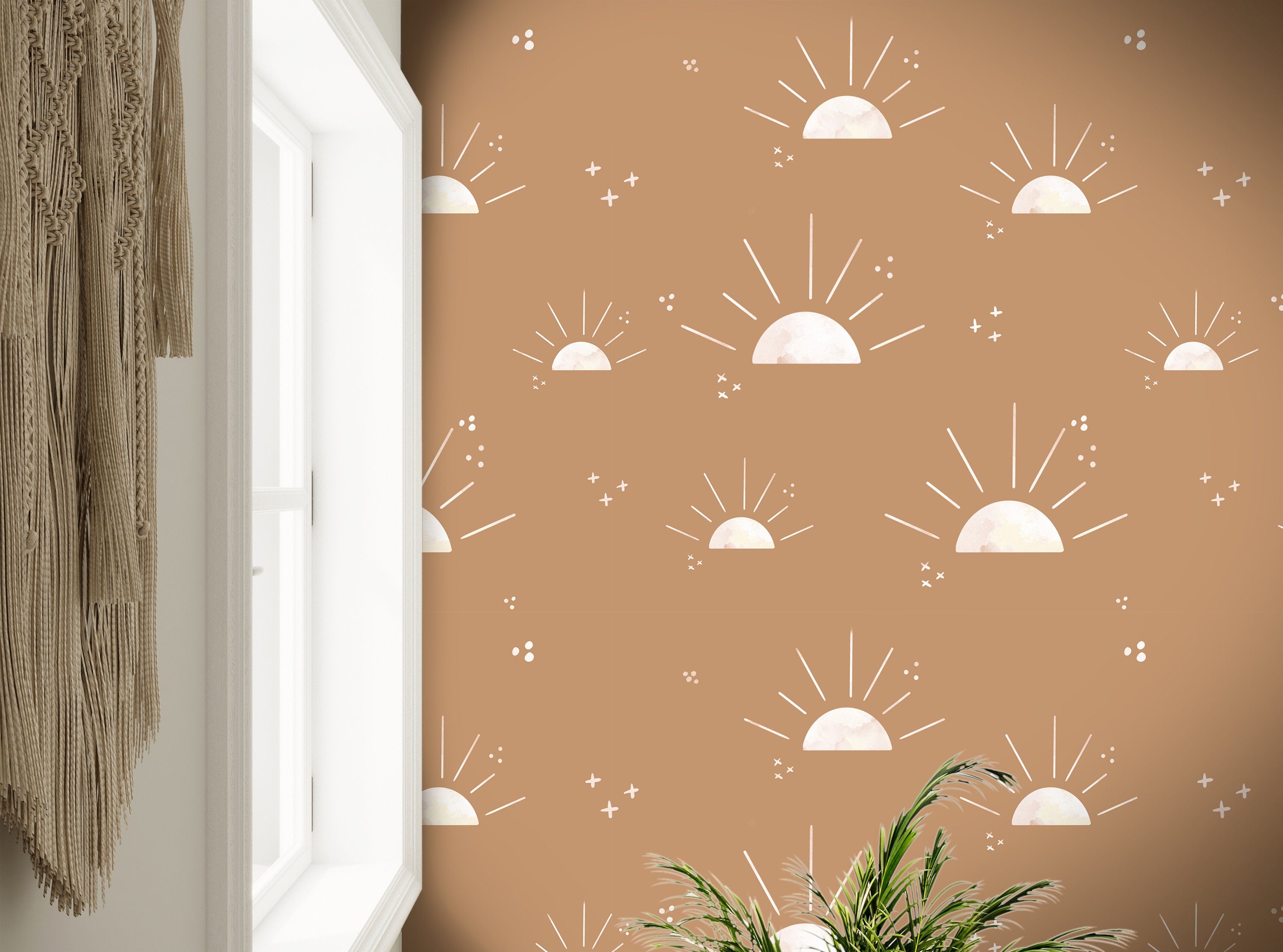 Wallpaper Peel and Stick Wallpaper Sunset Cream Sun Boho Removable Wallpaper Wall Decor Home Decor Wall Art Room Decor 195 - JamesAndColors