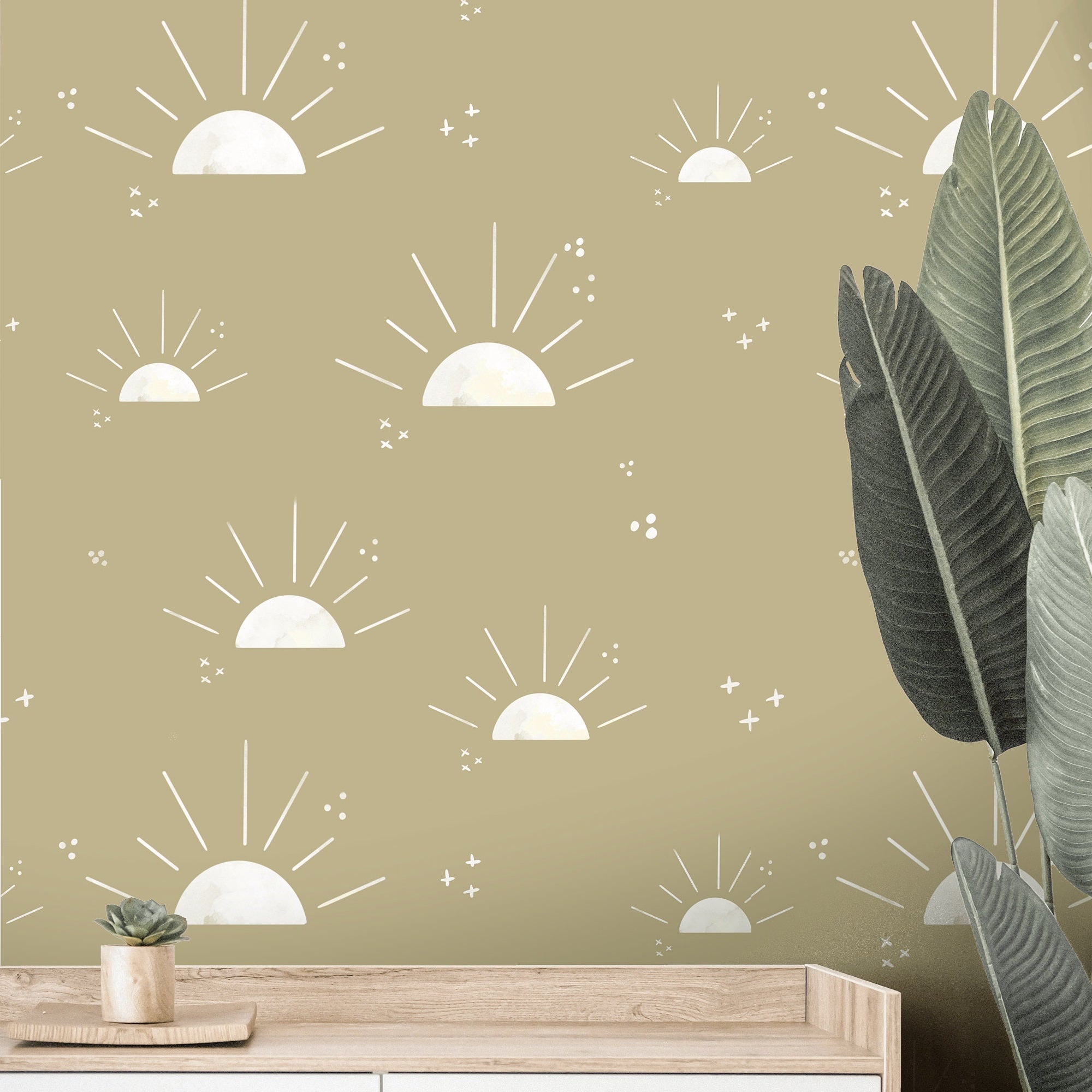 Wallpaper Peel and Stick Wallpaper Muted Sunset Yellow Cream Sun Boho Removable Wallpaper Wall Decor Home Decor Wall Art Room Decor 192 - JamesAndColors
