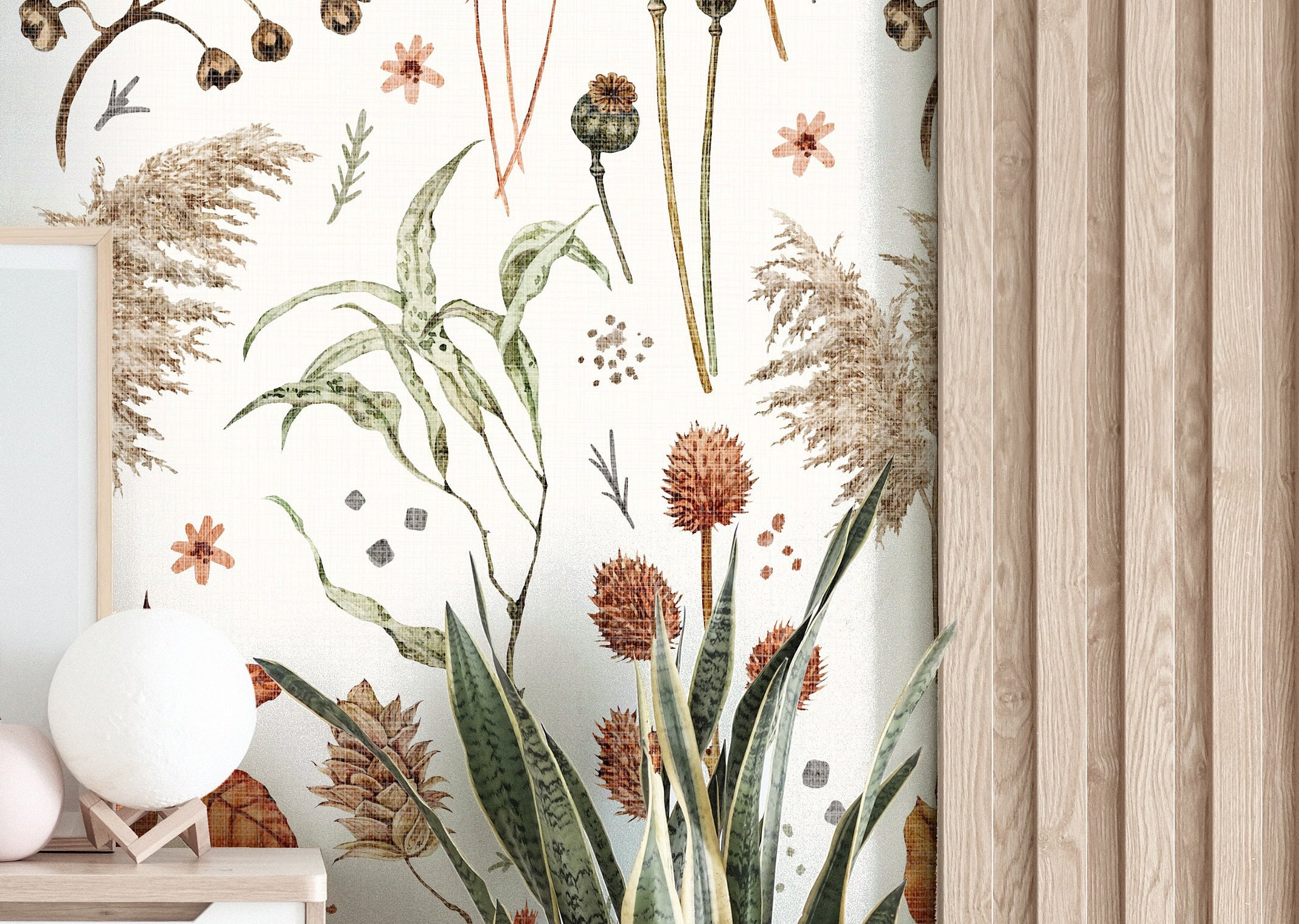 Wallpaper Peel and Stick Wallpaper Pompas Grass Floral Farmhouse Removable Wallpaper Wall Decor Home Decor Wall Art Room Decor 201 - JamesAndColors