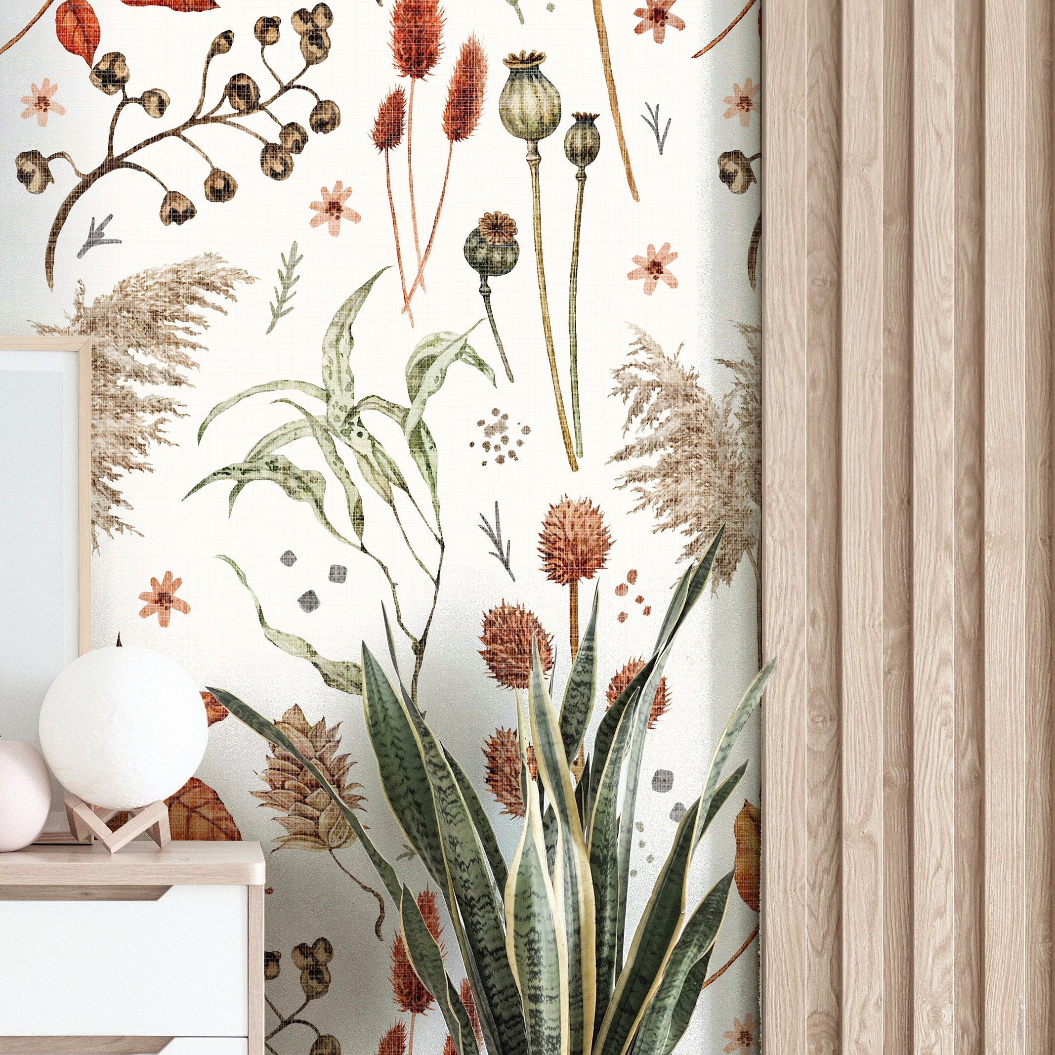 Wallpaper Peel and Stick Wallpaper Pompas Grass Floral Farmhouse Removable Wallpaper Wall Decor Home Decor Wall Art Room Decor 201 - JamesAndColors