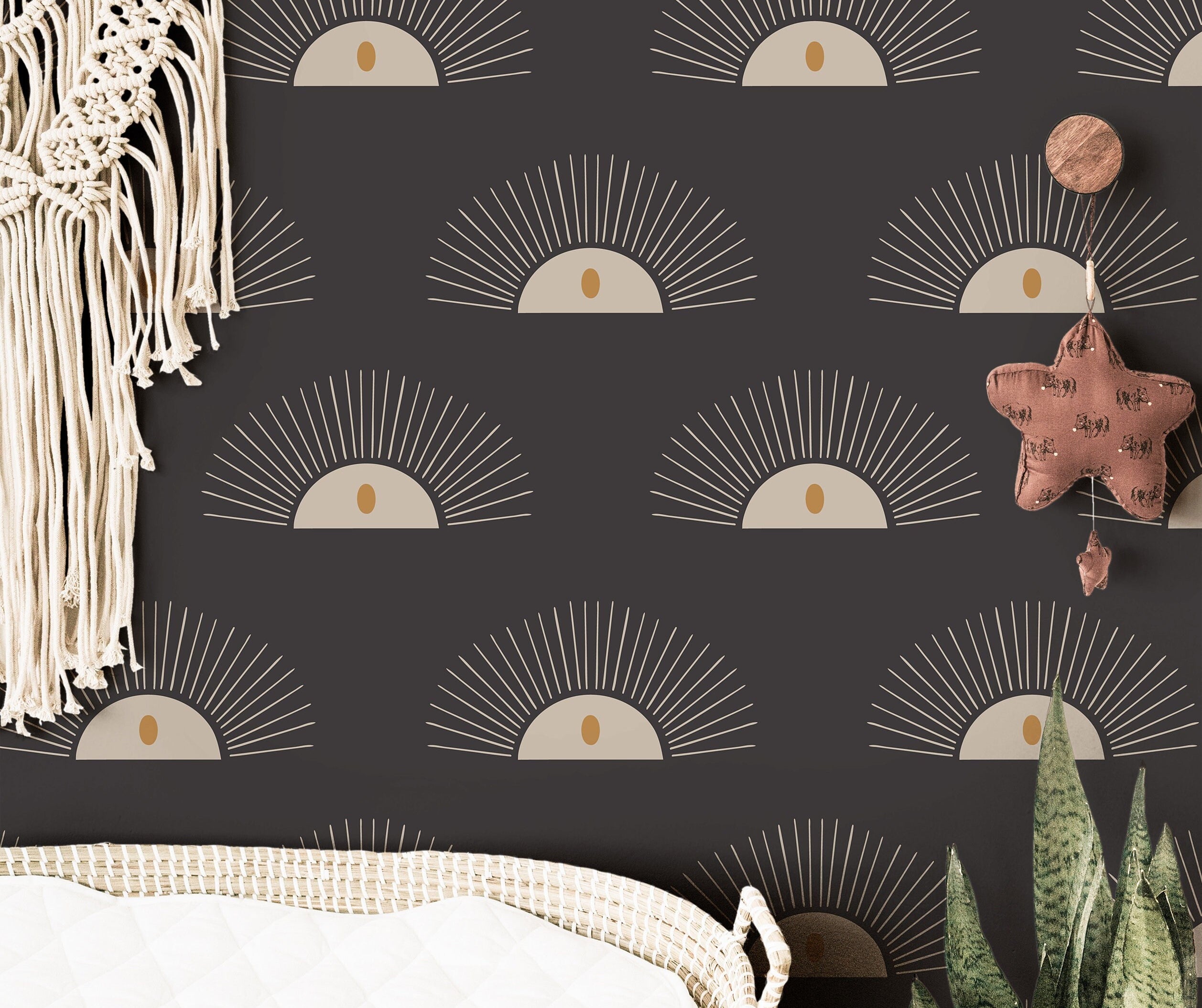 Boho Sunburst Wallpaper | Girls Nursery Wallpaper | Kids Wallpaper | Childrens Wallpaper | Peel Stick Wallpaper | Removable Wallpaper | 204 - JamesAndColors