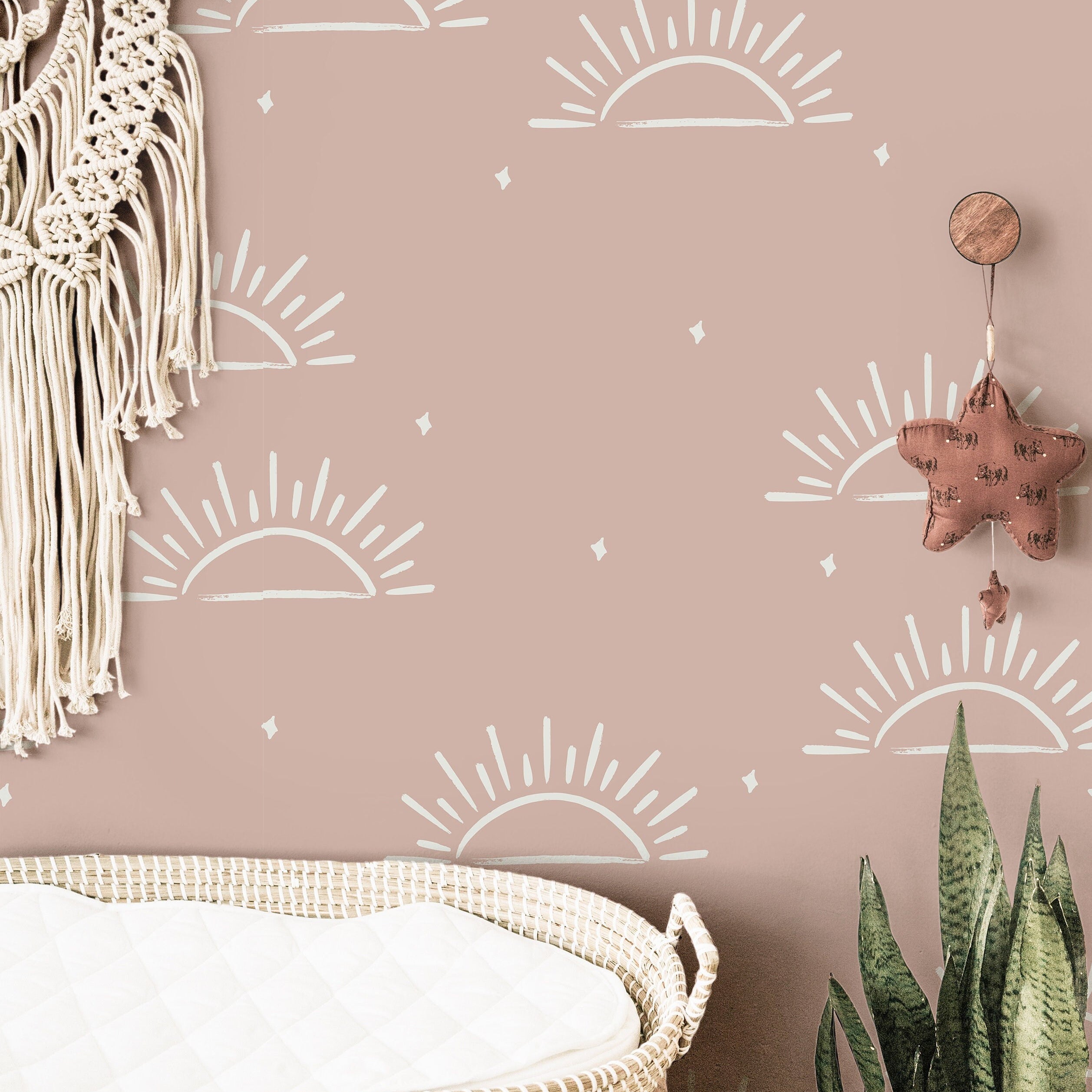 Boho Pastel Pink Sun Wallpaper | Girls Nursery Wallpaper | Kids Wallpaper | Childrens Wallpaper | Peel Stick Removable Wallpaper | 165 - JamesAndColors