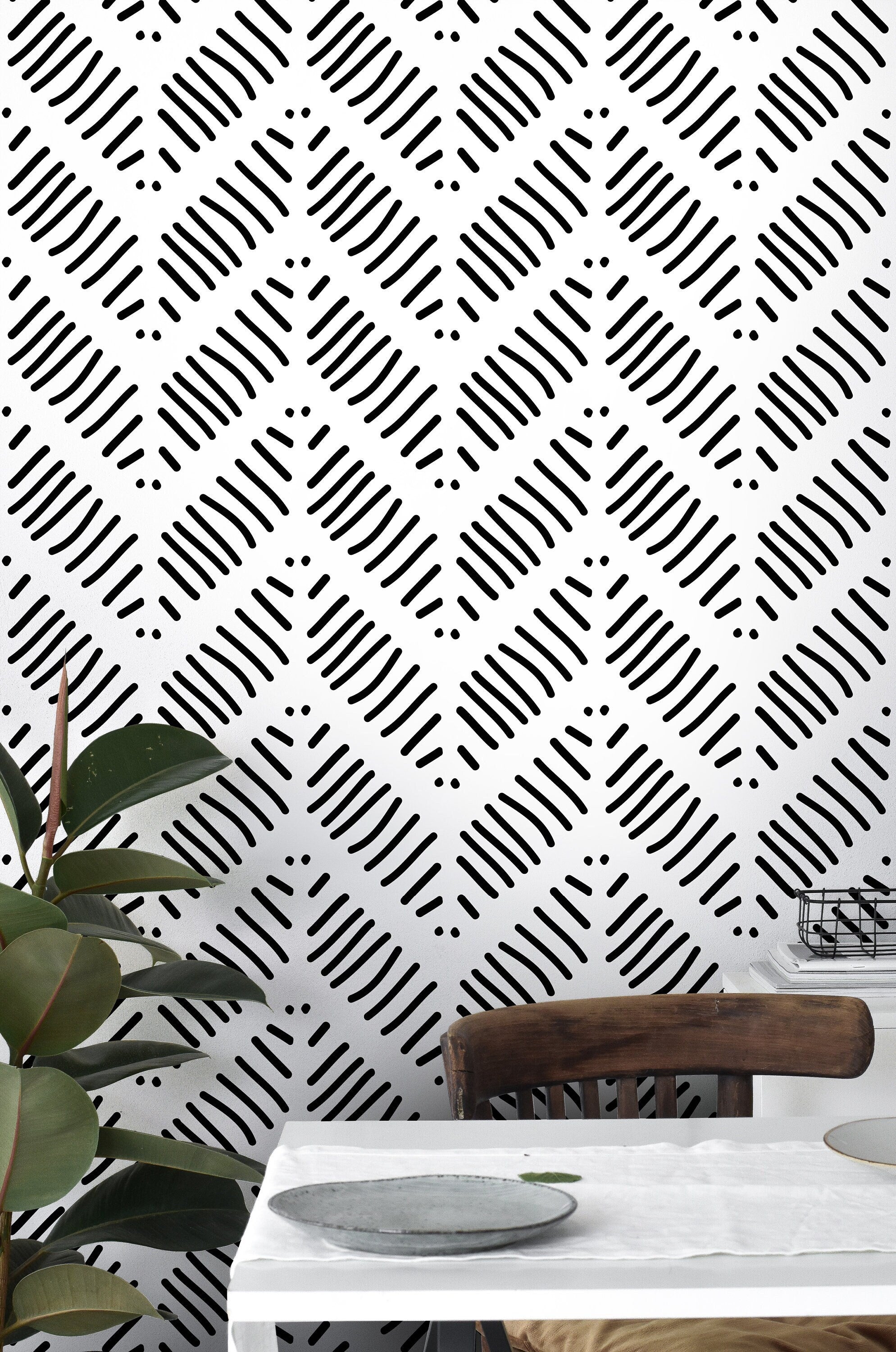 Wallpaper Peel and Stick Wallpaper Black Chevron Drawn Line Modern Removable Wallpaper Wall Decor Home Decor Wall Art Room Decor 169 - JamesAndColors
