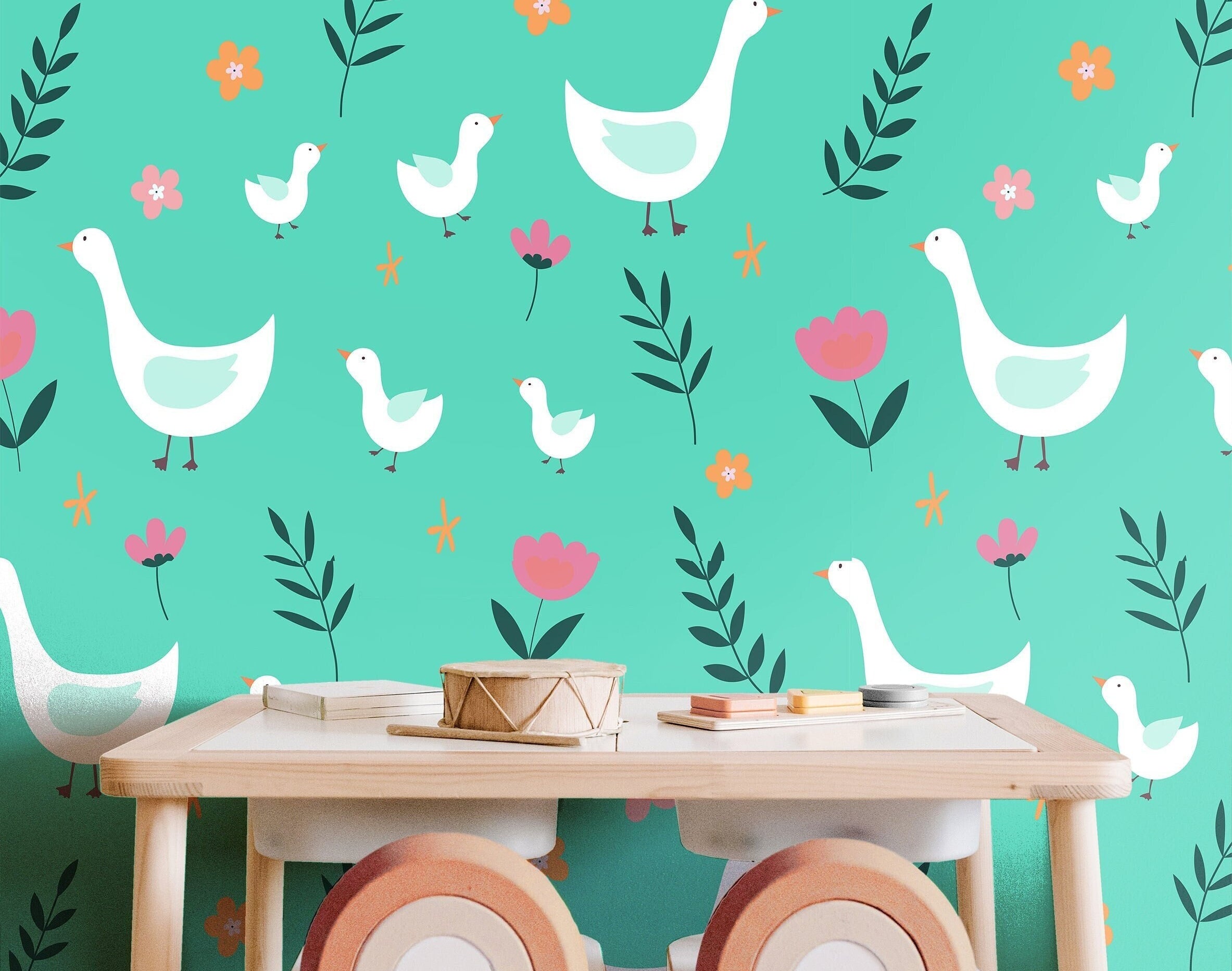 Summer Geese Wallpaper | Girls Nursery Wallpaper | Kids Wallpaper | Childrens Wallpaper | Peel Stick Wallpaper | Removable Wallpaper | 200 - JamesAndColors