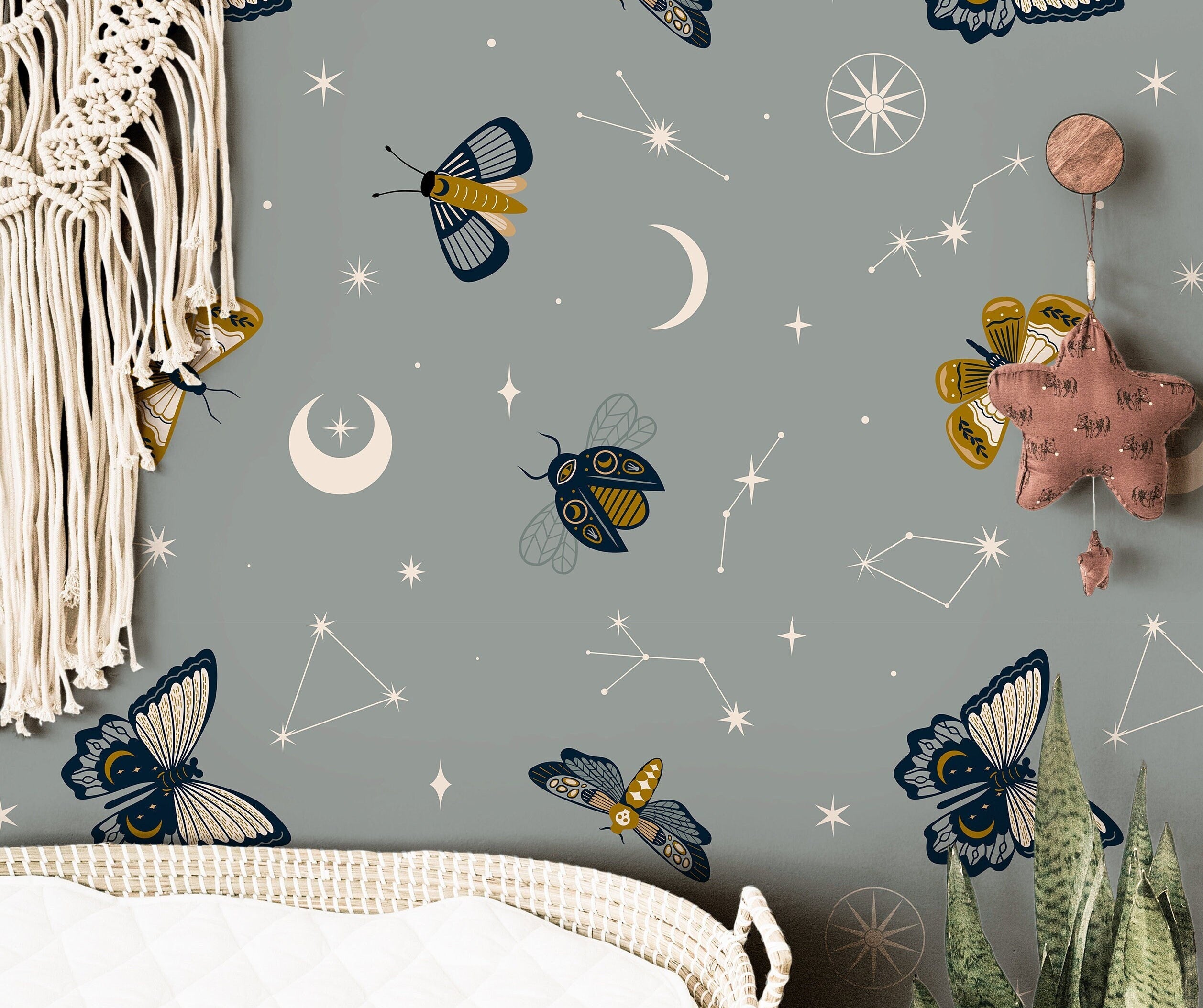 Gray Boho Gray Mystic Wallpaper | Girls Nursery Wallpaper | Kids Wallpaper | Childrens Wallpaper | Peel Stick Removable Wallpaper | 205 - JamesAndColors